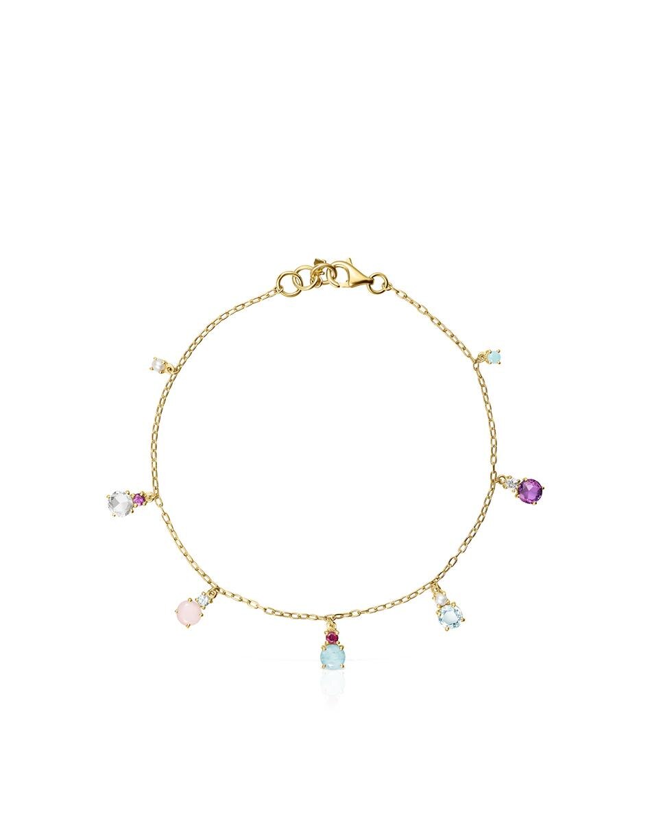 Pulseira de Corrente Mini Ivette em Ouro Amarelo com Pérola e Gemas Multicolor-2
