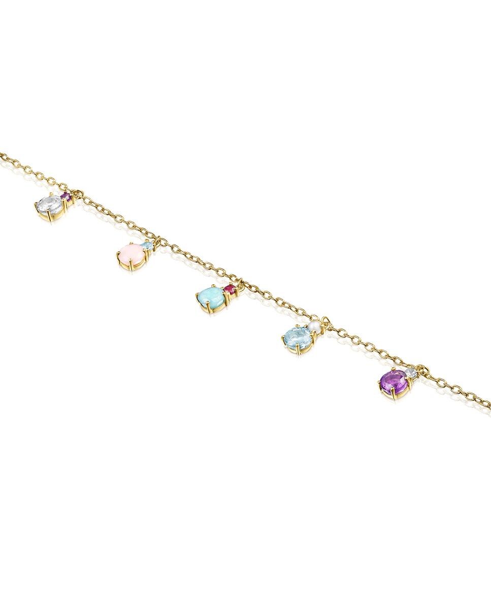 Pulseira de Corrente Mini Ivette em Ouro Amarelo com Pérola e Gemas Multicolor-3