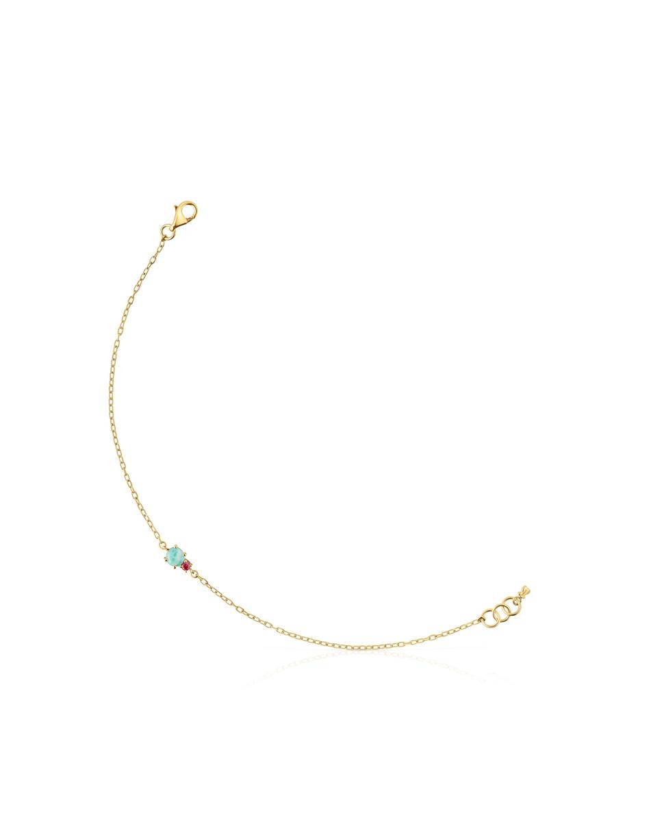 Pulseira de Corrente Mini Ivette de Ouro Amarelo com Amazonite e Rubi Multicolor-1