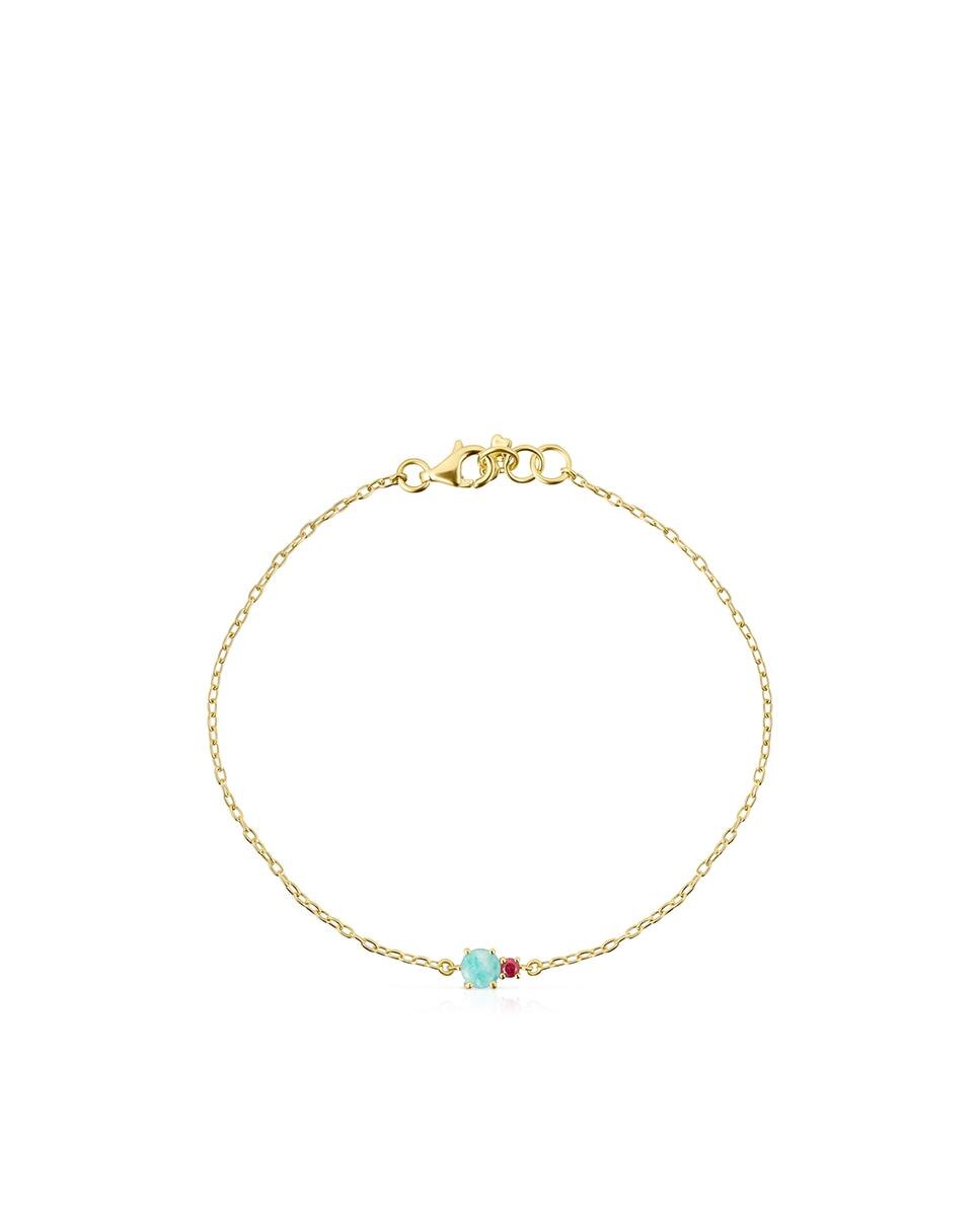 Pulseira de Corrente Mini Ivette de Ouro Amarelo com Amazonite e Rubi Multicolor-2