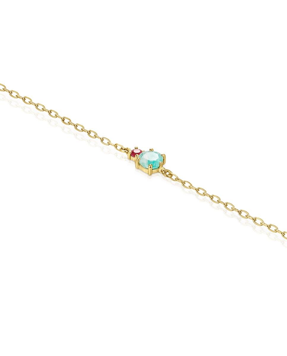 Pulseira de Corrente Mini Ivette de Ouro Amarelo com Amazonite e Rubi Multicolor-3