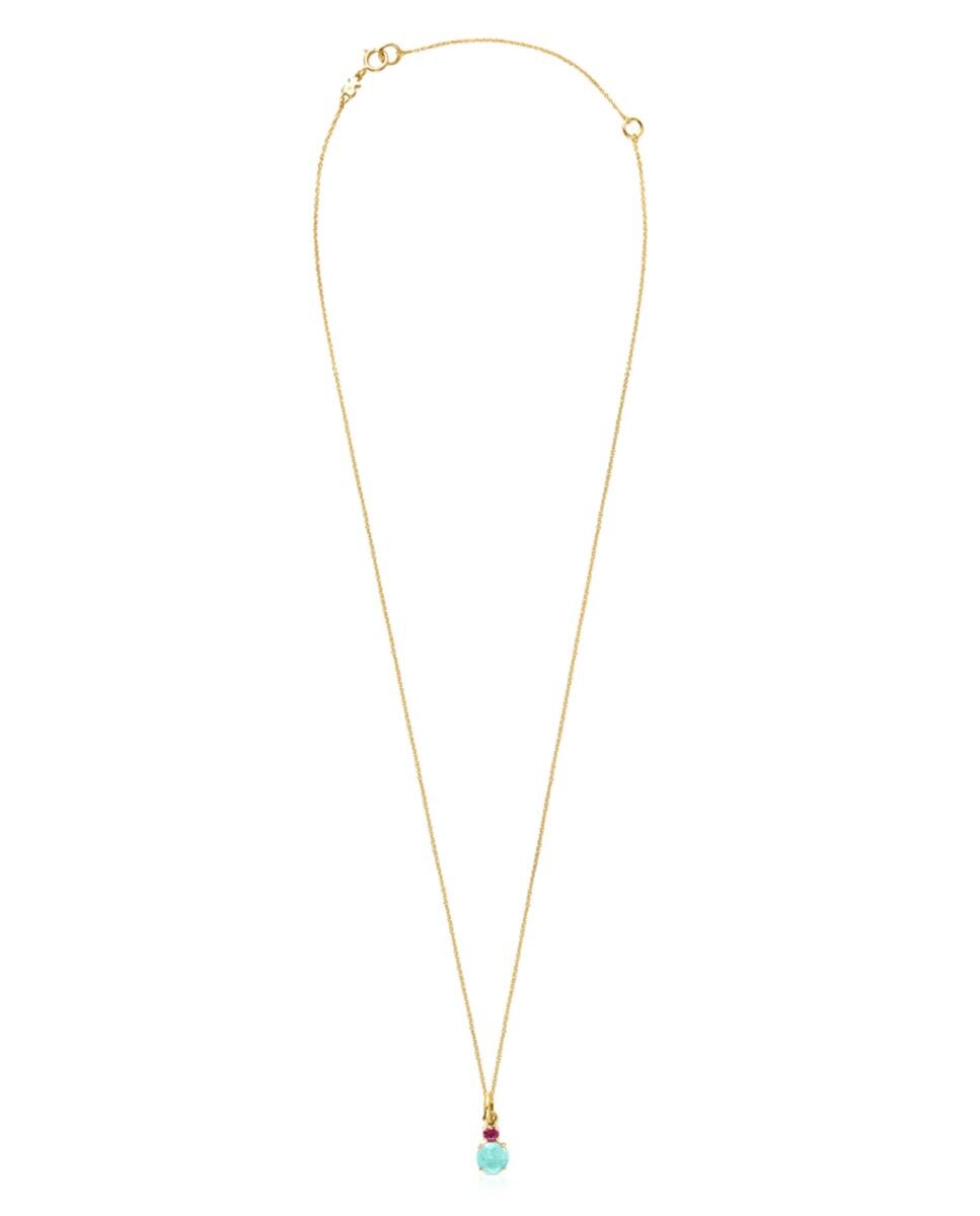 Pendente Mini Ivette de Ouro Amarelo com Amazonita e Rubi Multicolor-2