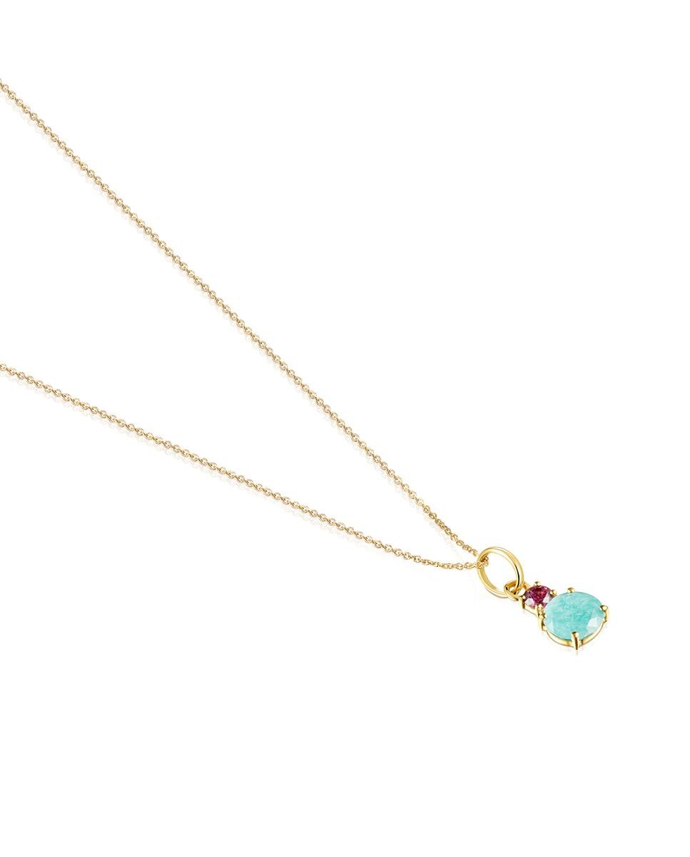 Pendente Mini Ivette de Ouro Amarelo com Amazonita e Rubi Multicolor-3