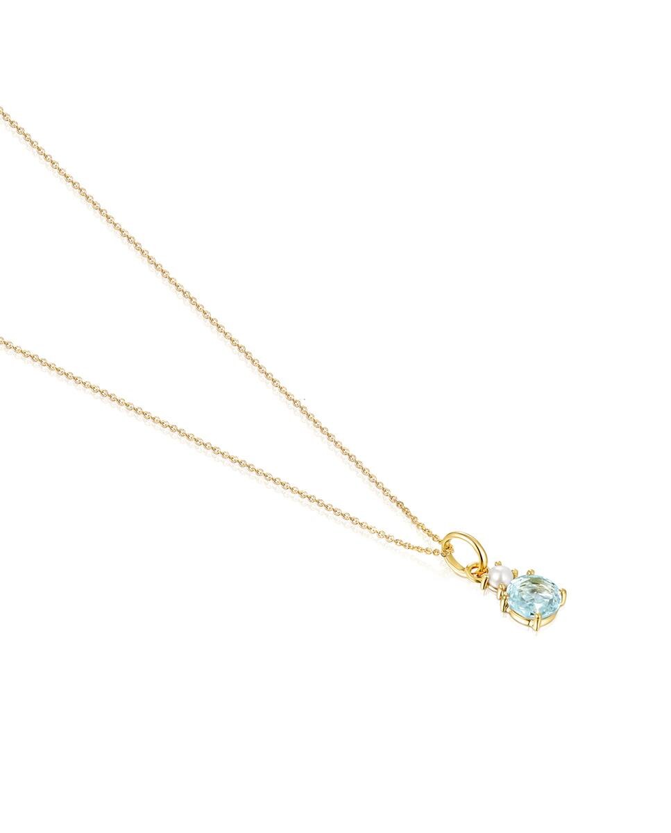 Pendente Mini Ivette de Ouro Amarelo com Topázio Azul e Pérola Multicolor-3