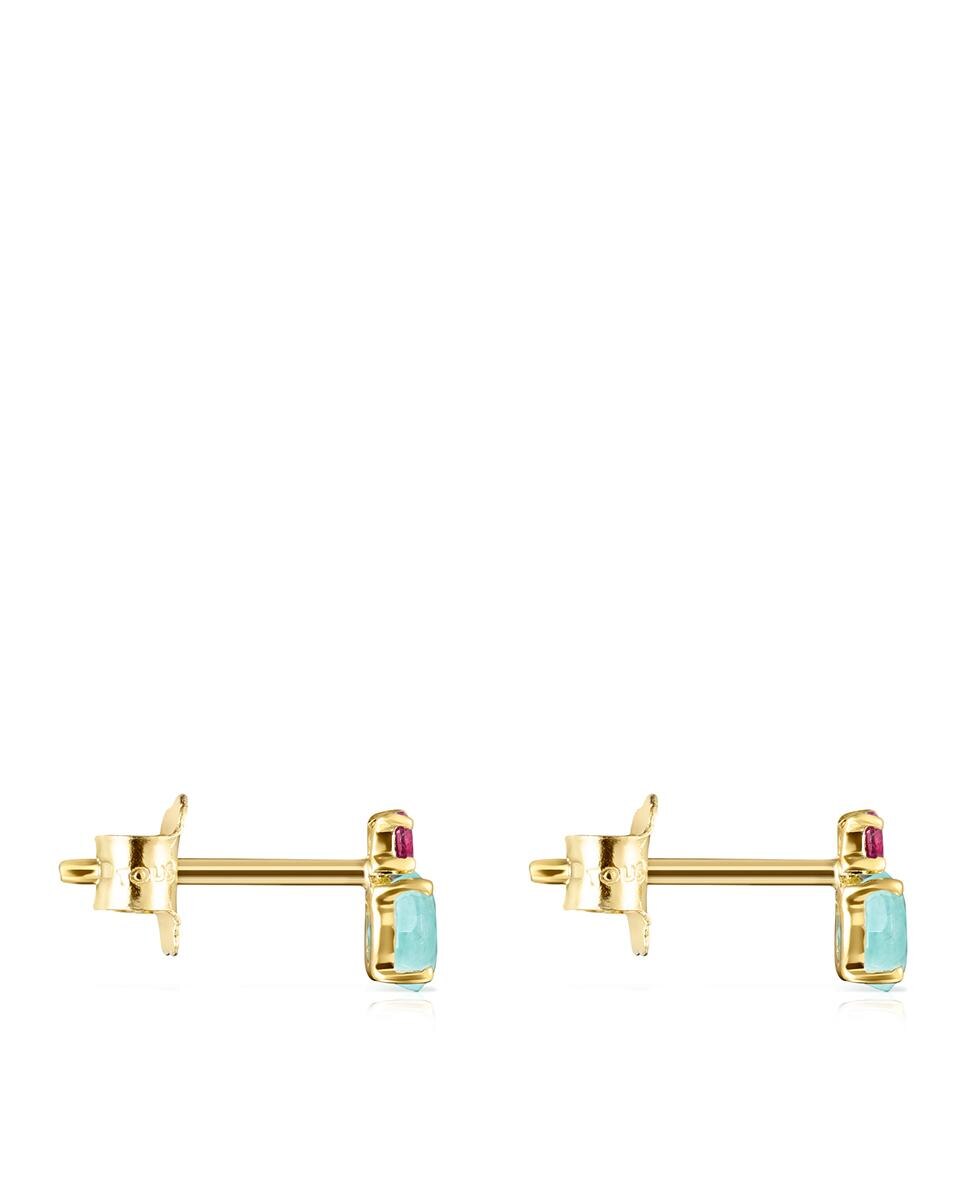 Brincos Mini Ivette de Ouro Amarelo com Amazonita e Rubi Multicolor-2