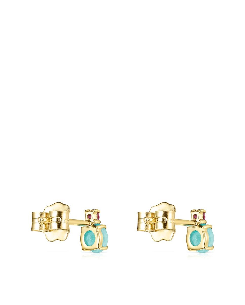 Brincos Mini Ivette de Ouro Amarelo com Amazonita e Rubi Multicolor-3