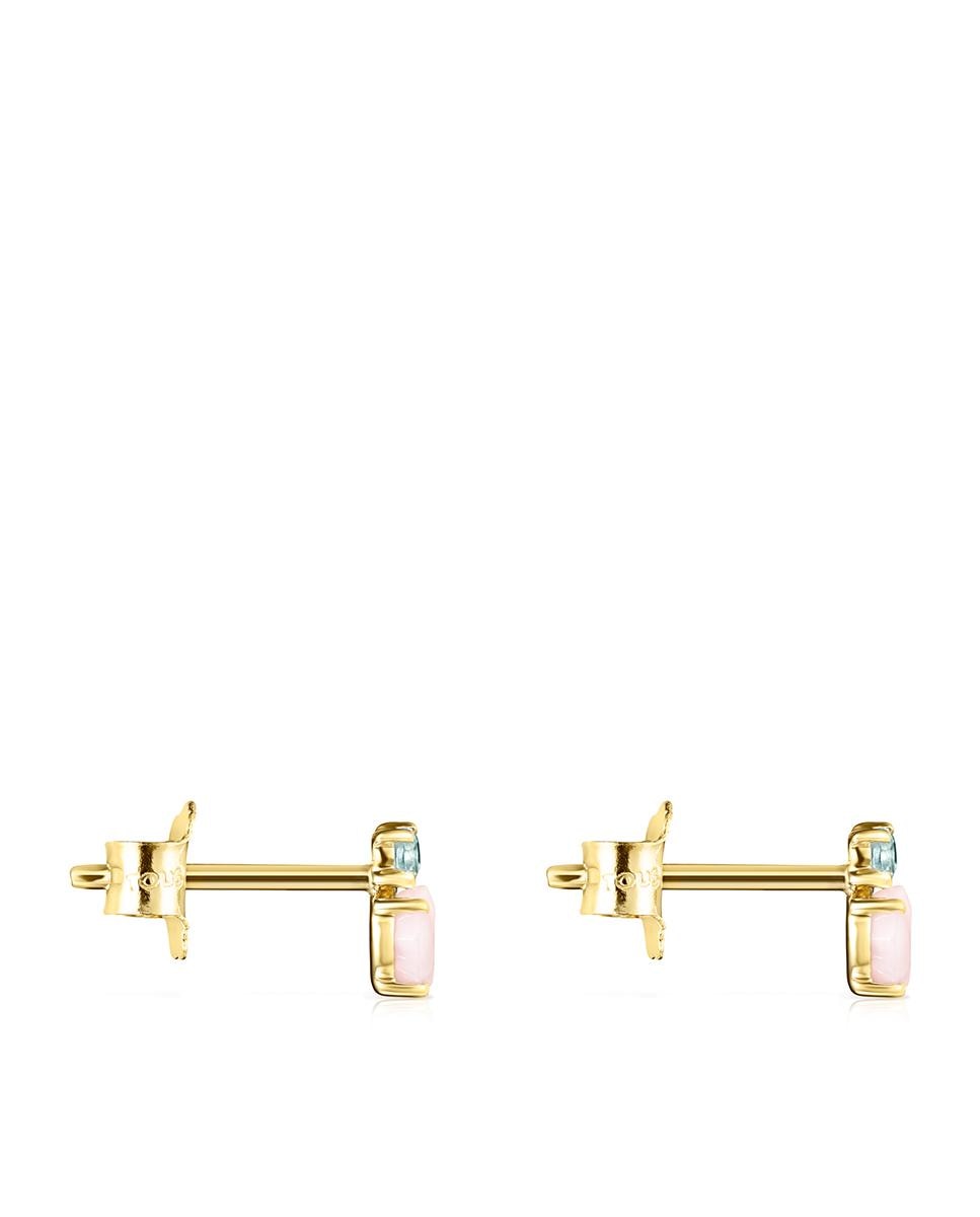 Brincos Mini Ivette de Ouro Amarelo com Opala Rosa e Topázio Azul Rosa-2
