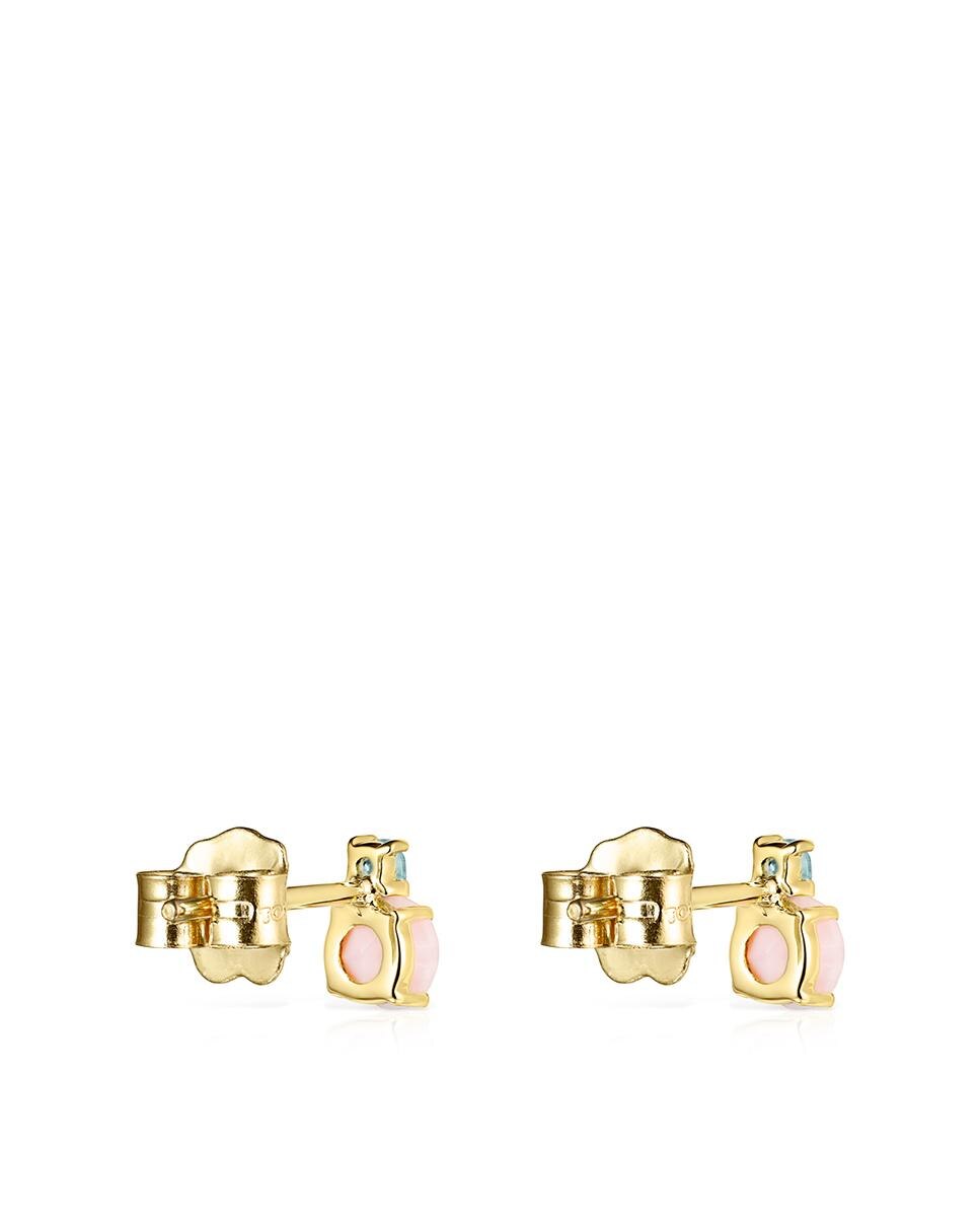 Brincos Mini Ivette de Ouro Amarelo com Opala Rosa e Topázio Azul Rosa-3