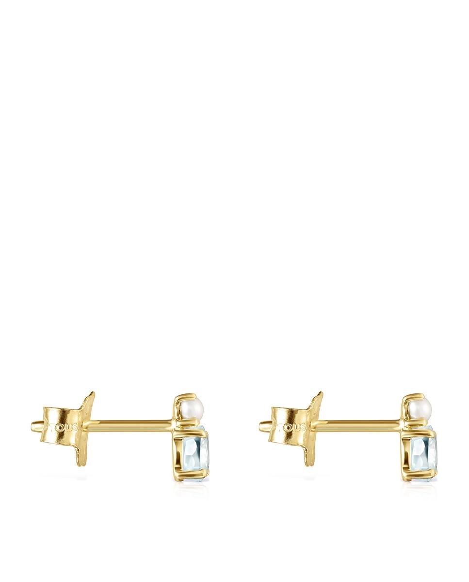 Brincos Mini Ivette de Ouro Amarelo com Topázio Azul e Pérola Multicolor-2