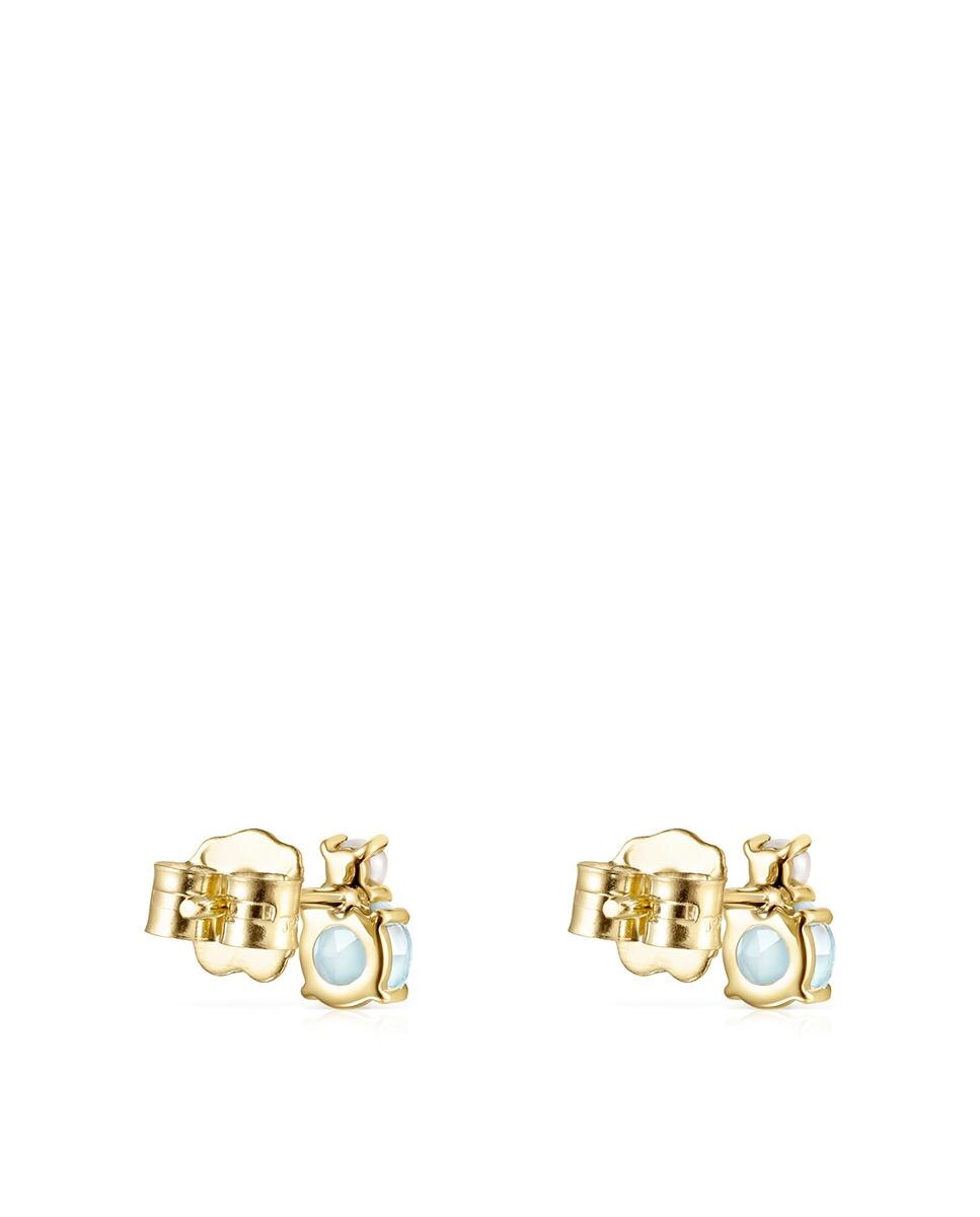 Brincos Mini Ivette de Ouro Amarelo com Topázio Azul e Pérola Multicolor-3