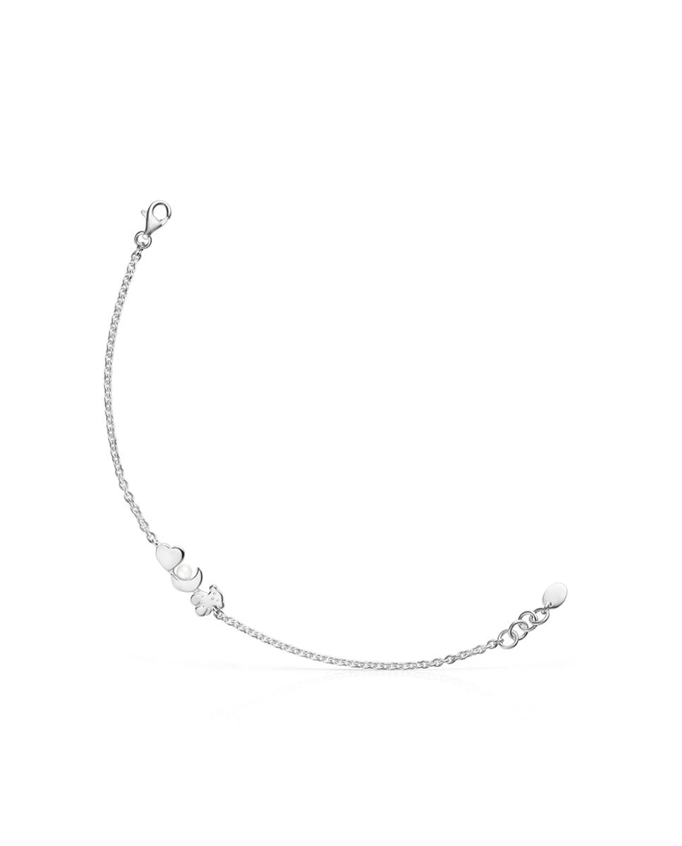 Pulseira de Corrente Nocturne de Prata com Três Motivos e Pérola Prateado-1