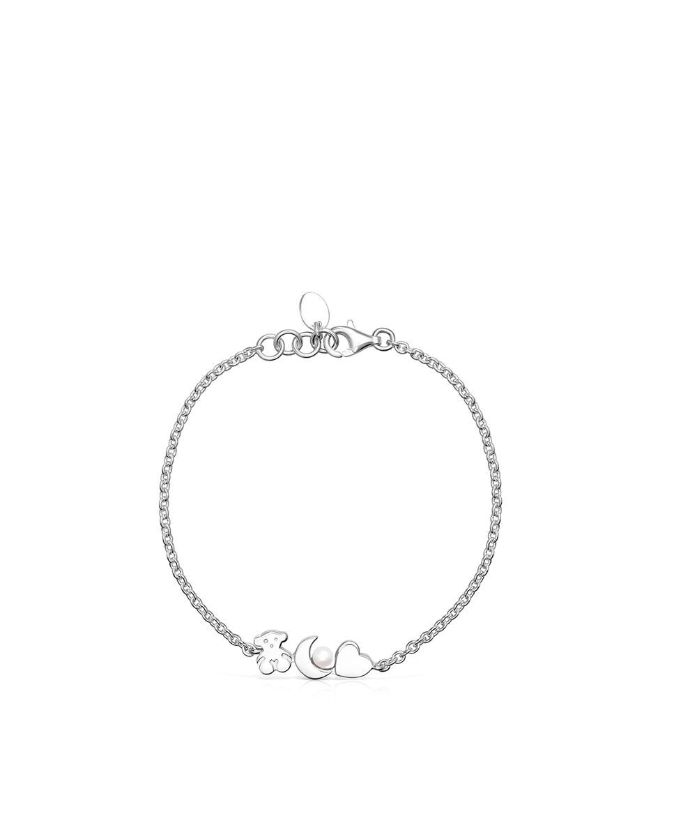 Pulseira de Corrente Nocturne de Prata com Três Motivos e Pérola Prateado-2