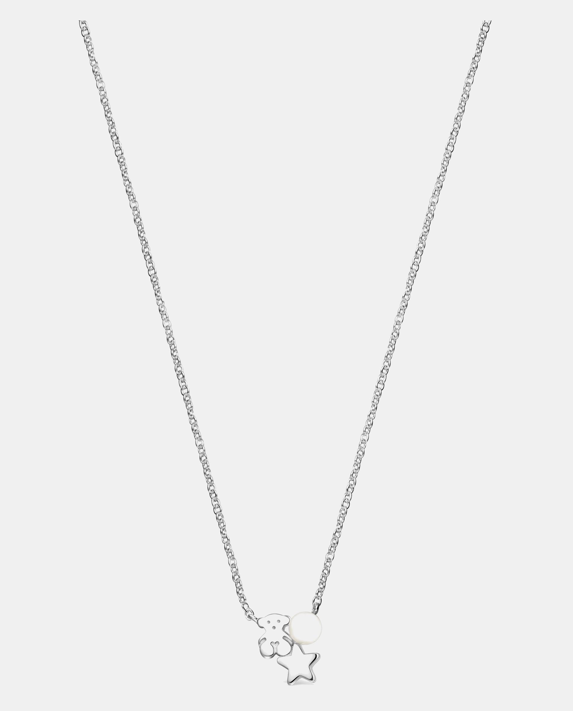 Colar Nocturne de Prata com Urso e Estrela com Pérola Branco-2