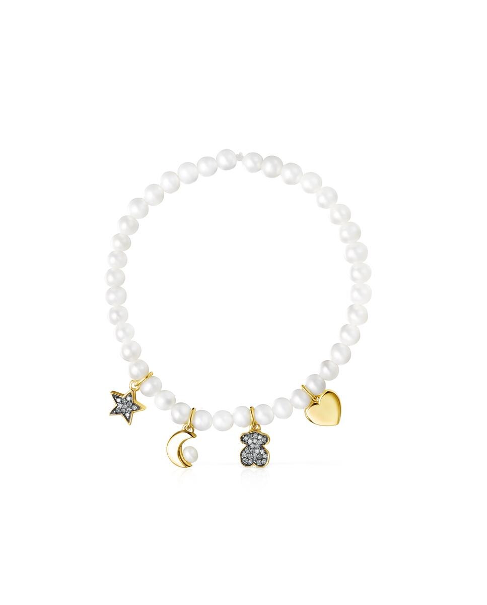 Pulseira Nocturne Elástica com Pérolas e Motivos em Prata Vermeil Branco-1