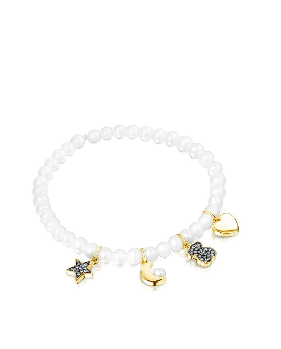 Pulseira Nocturne Elástica com Pérolas e Motivos em Prata Vermeil Branco-2