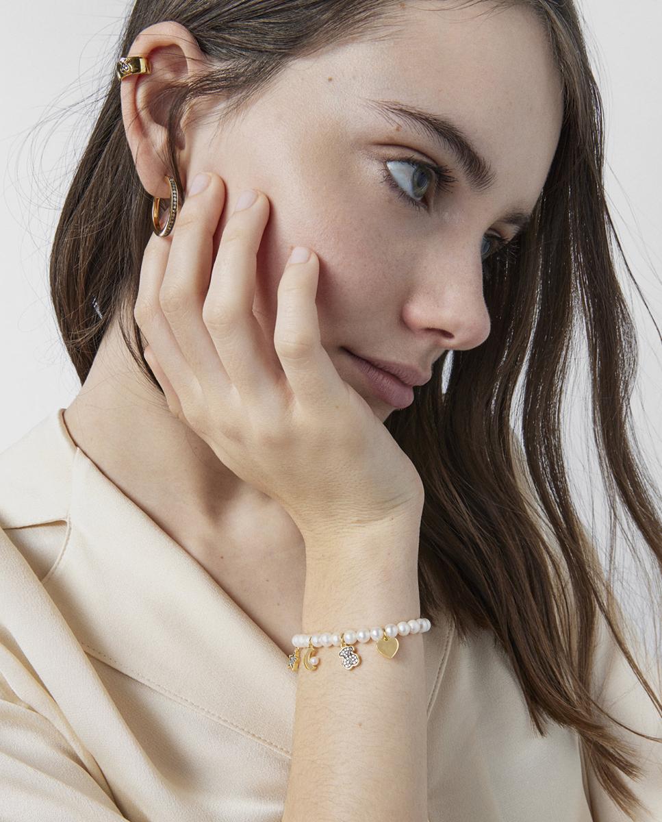 Pulseira Nocturne Elástica com Pérolas e Motivos em Prata Vermeil Branco-5