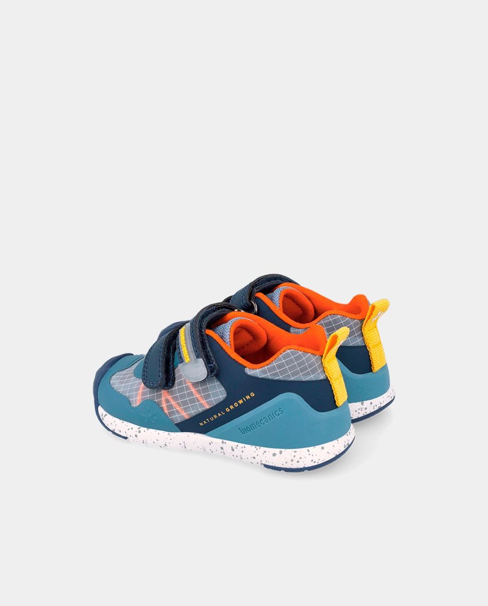 Sapatilhas de Pele para Bebé com Detalhes em Contraste e Velcro Azul-3