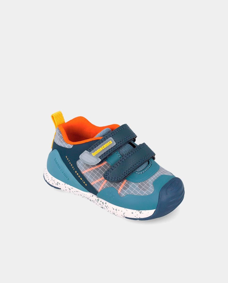 Sapatilhas de Pele para Bebé com Detalhes em Contraste e Velcro Azul-4