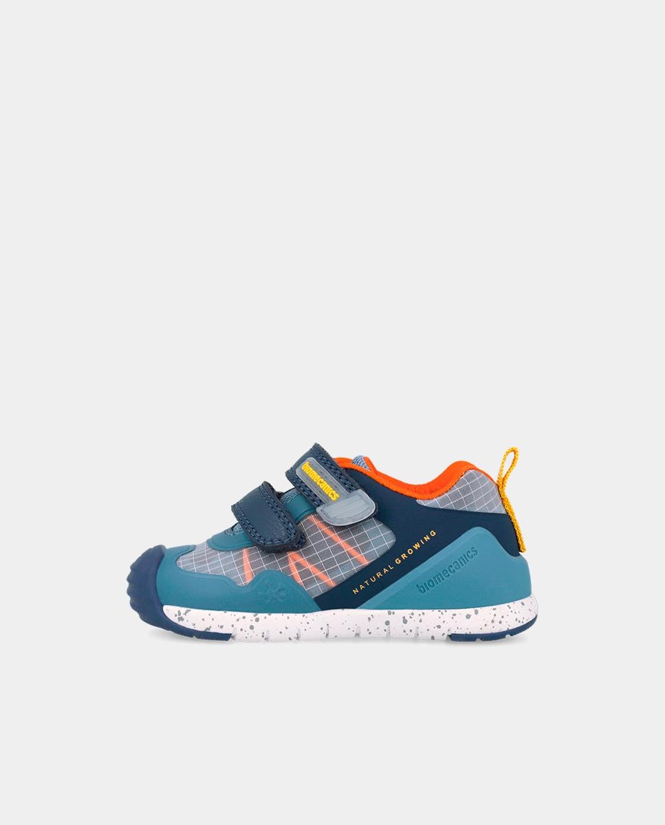 Sapatilhas de Pele para Bebé com Detalhes em Contraste e Velcro Azul-5
