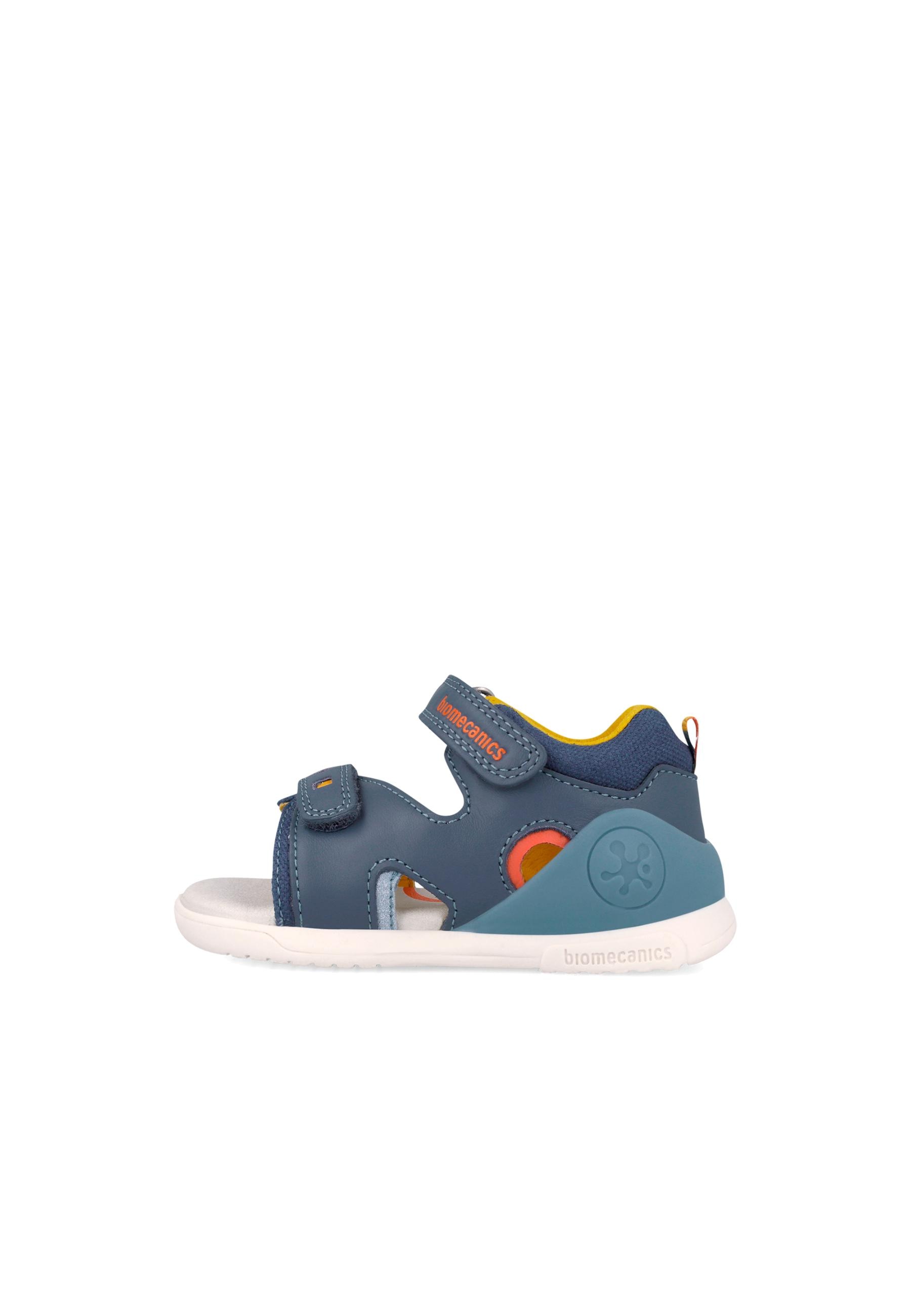 Sandálias de Bebés em Pele com Velcro Biomecanics Azul-marinho / Laranja-1
