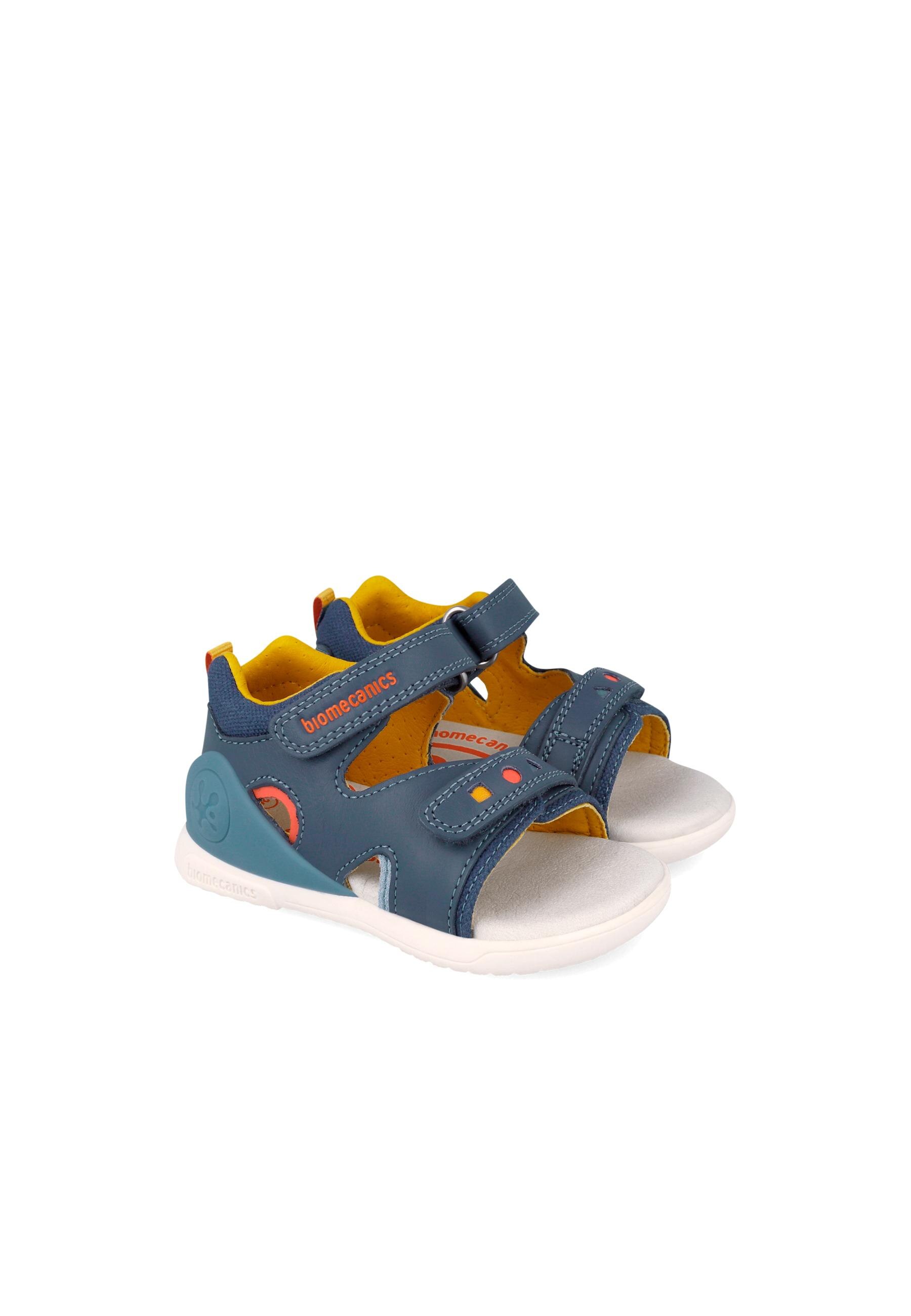 Sandálias de Bebés em Pele com Velcro Biomecanics Azul-marinho / Laranja-2