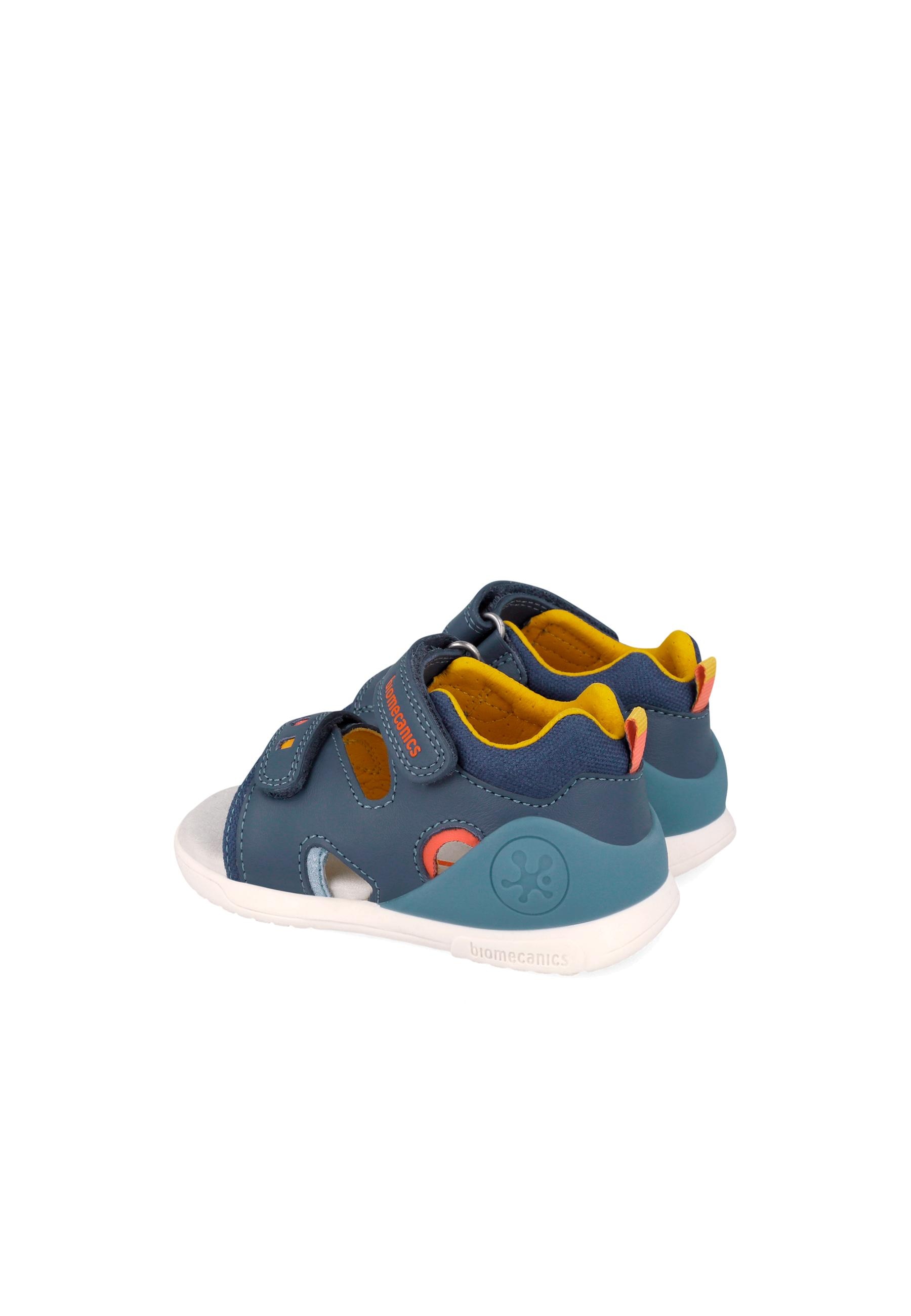 Sandálias de Bebés em Pele com Velcro Biomecanics Azul-marinho / Laranja-3