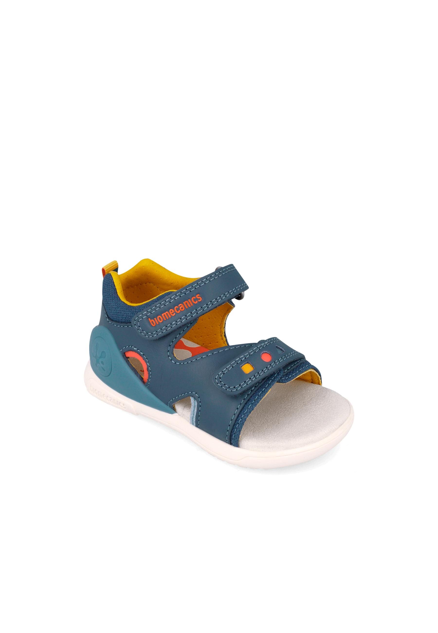 Sandálias de Bebés em Pele com Velcro Biomecanics Azul-marinho / Laranja-4