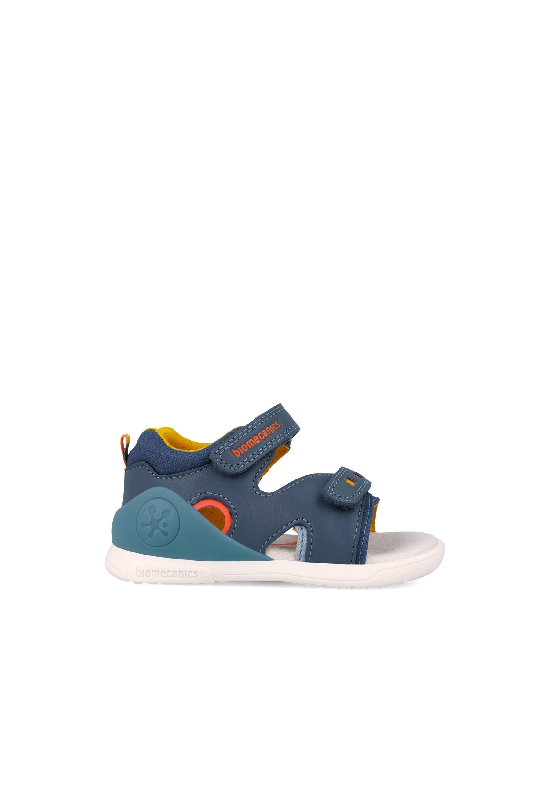 Sandálias de Bebés em Pele com Velcro Biomecanics Azul-marinho / Laranja-5