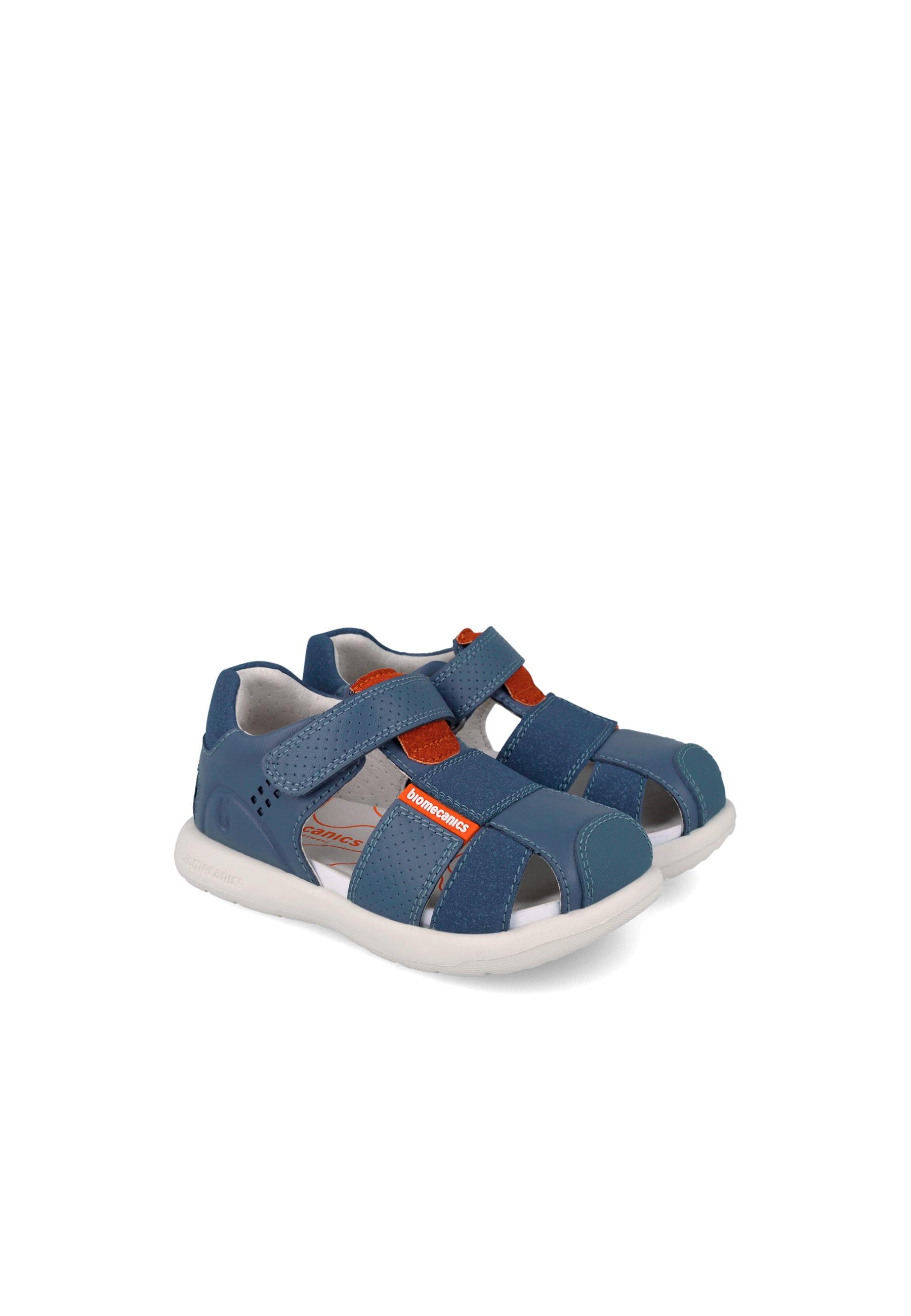 Sandálias Fechadas Infantil de Pele com Velcro Azul-2