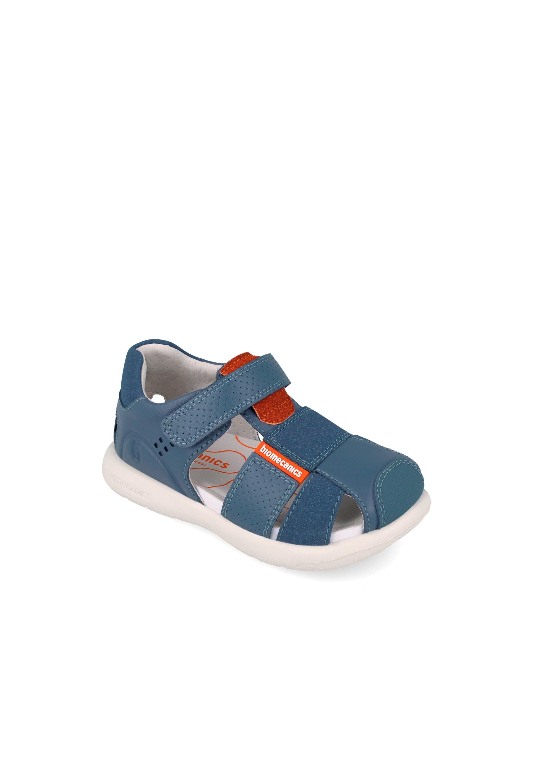 Sandálias Fechadas Infantil de Pele com Velcro Azul-4