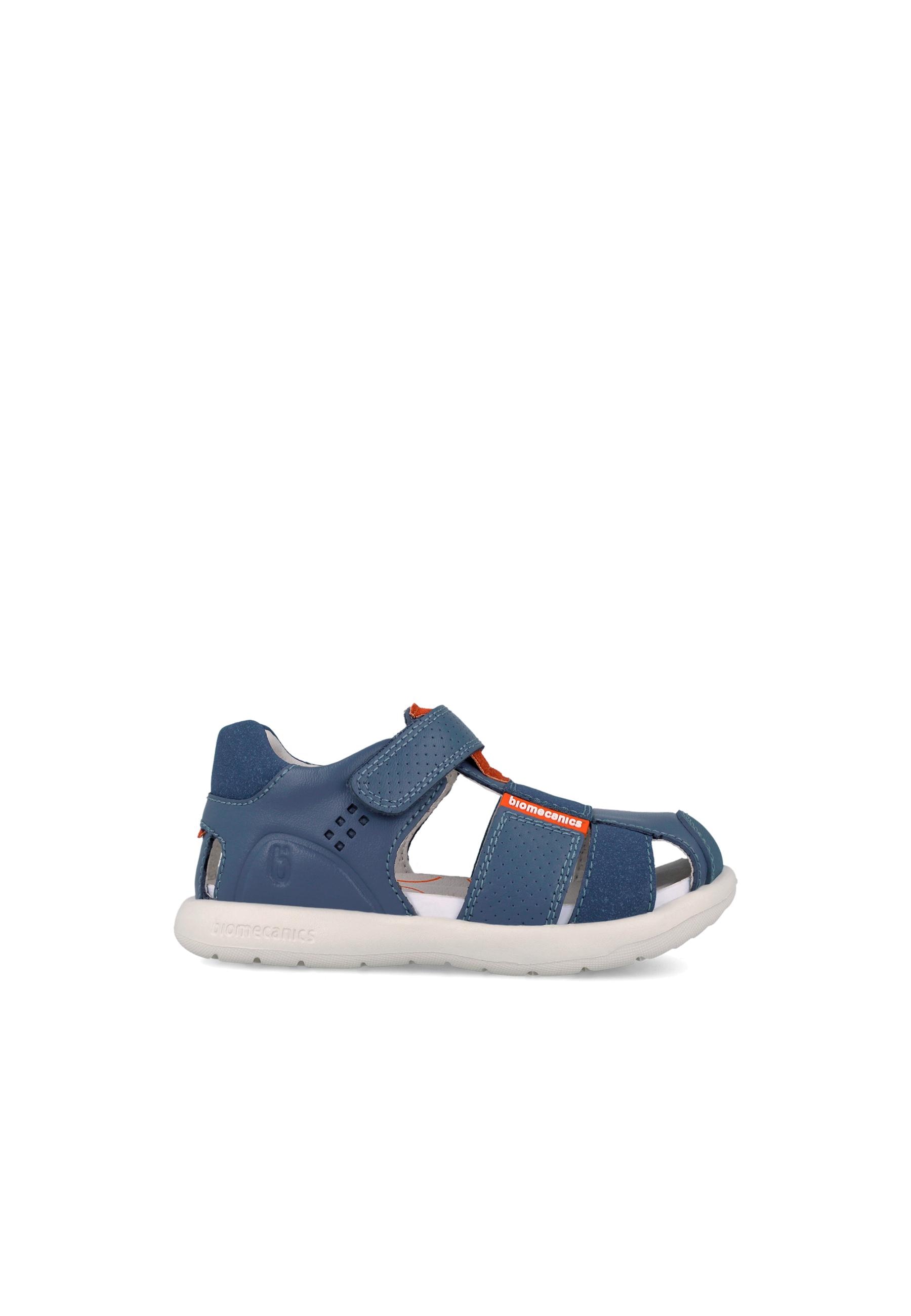 Sandálias Fechadas Infantil de Pele com Velcro Azul-5
