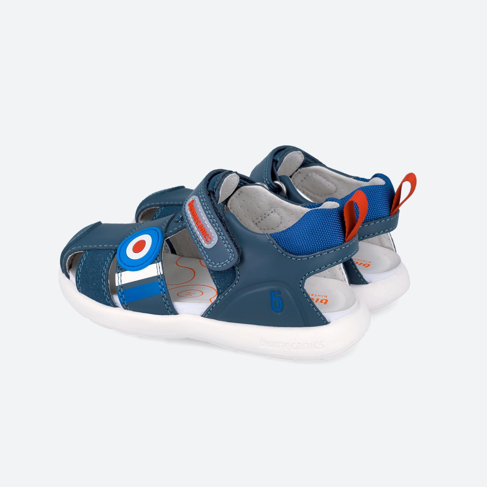 Sandálias Fechadas Infantil de Pele com Velcro Biomecanics Azul-3