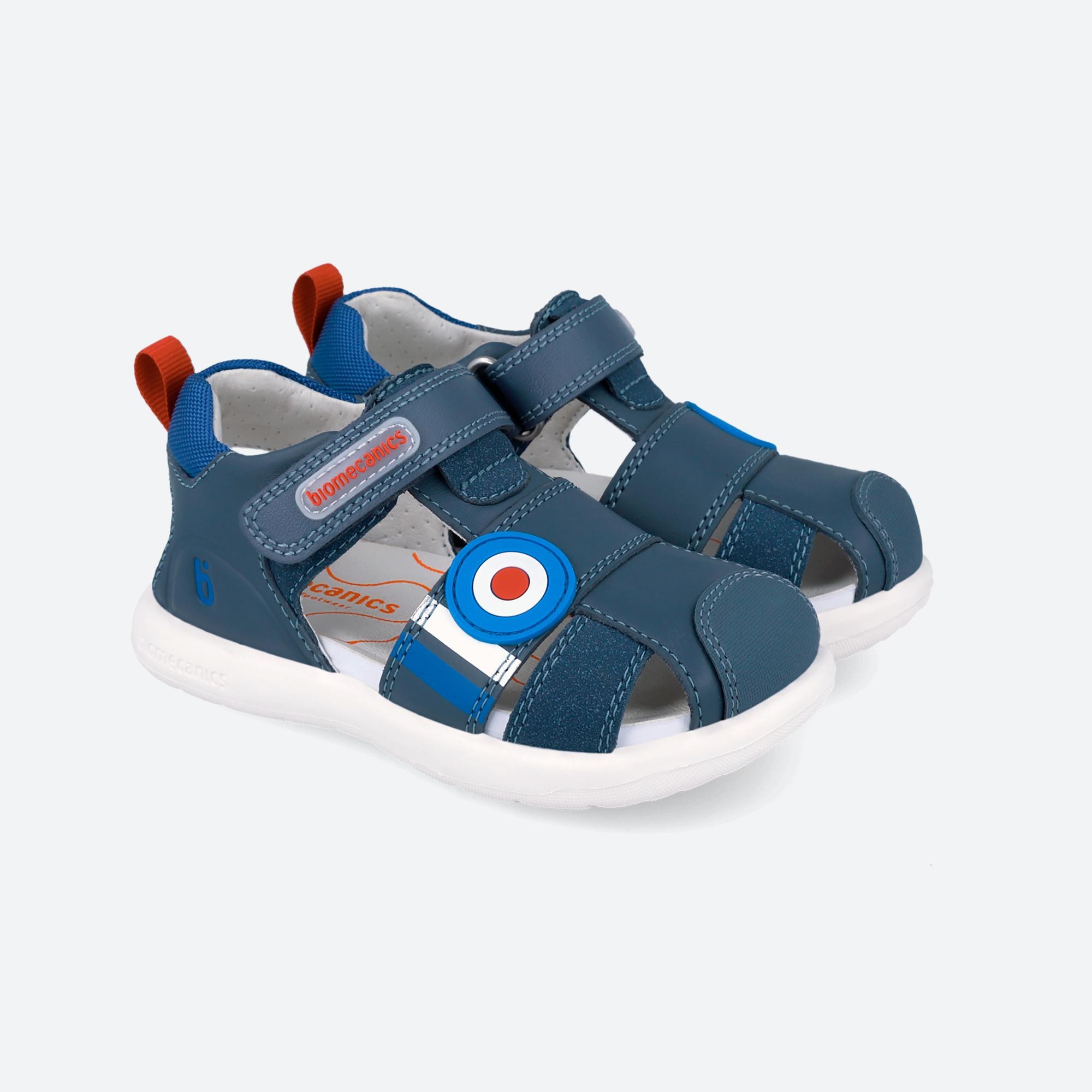 Sandálias Fechadas Infantil de Pele com Velcro Biomecanics Azul-2