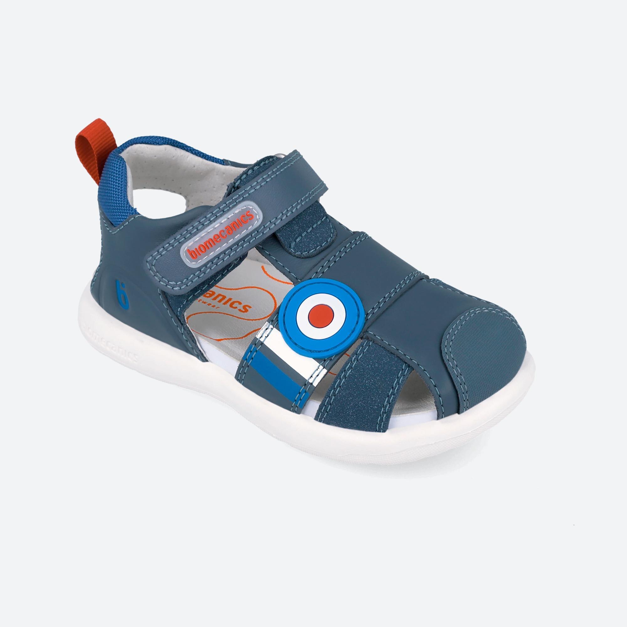 Sandálias Fechadas Infantil de Pele com Velcro Biomecanics Azul-4