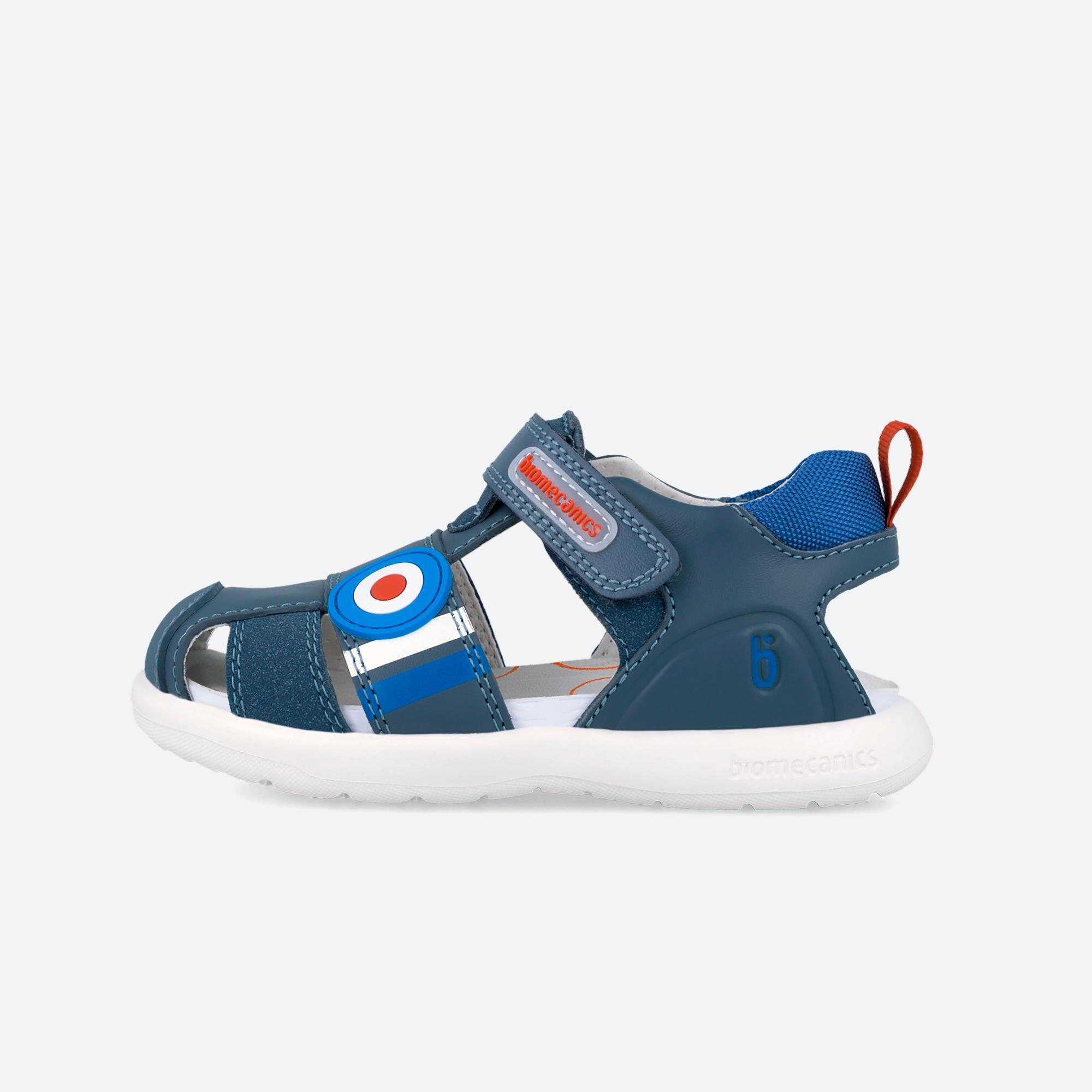 Sandálias Fechadas Infantil de Pele com Velcro Biomecanics Azul-5