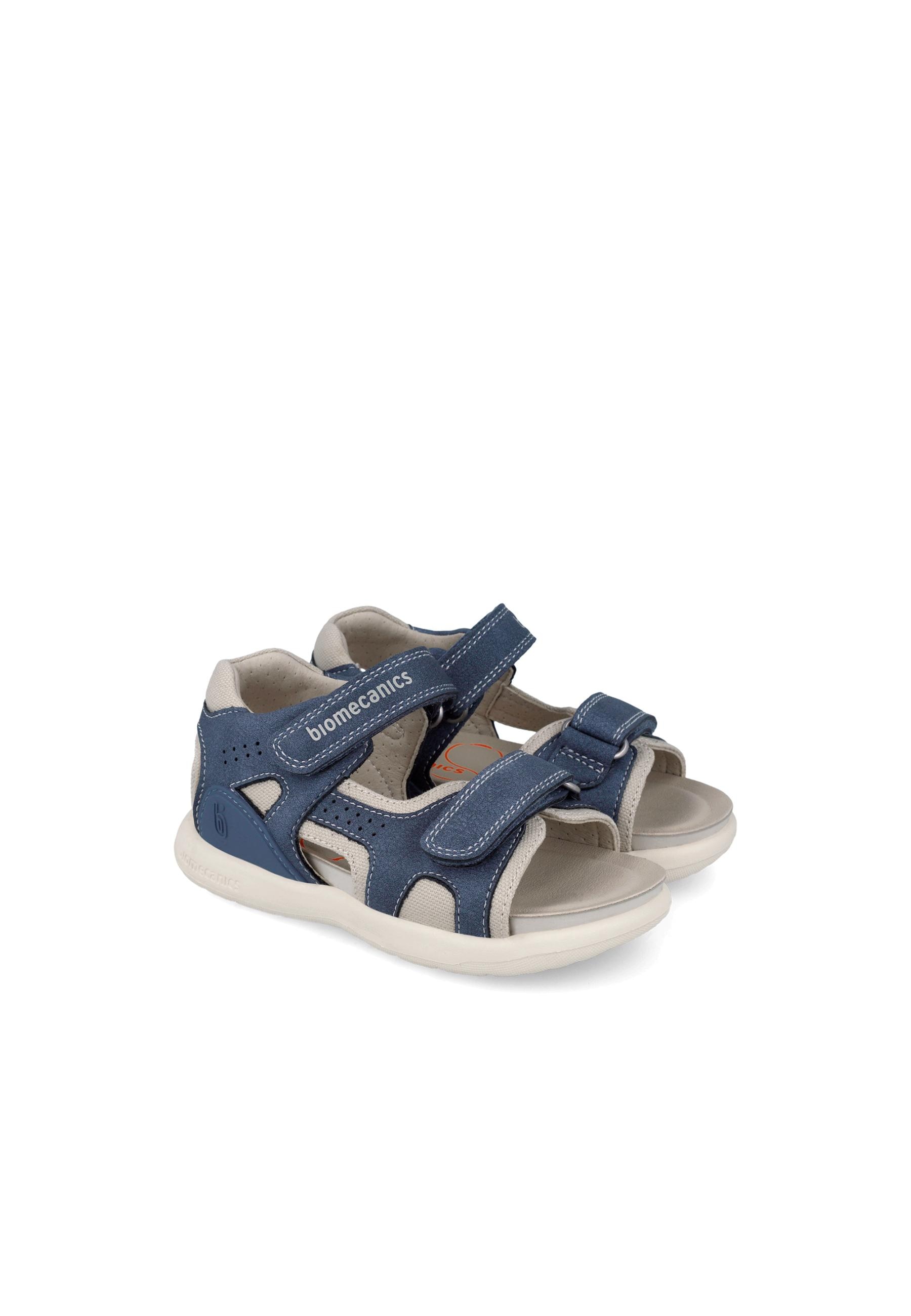 Sandálias Abertas Infantil de Pele com Velcro Azul / Cinzento-2