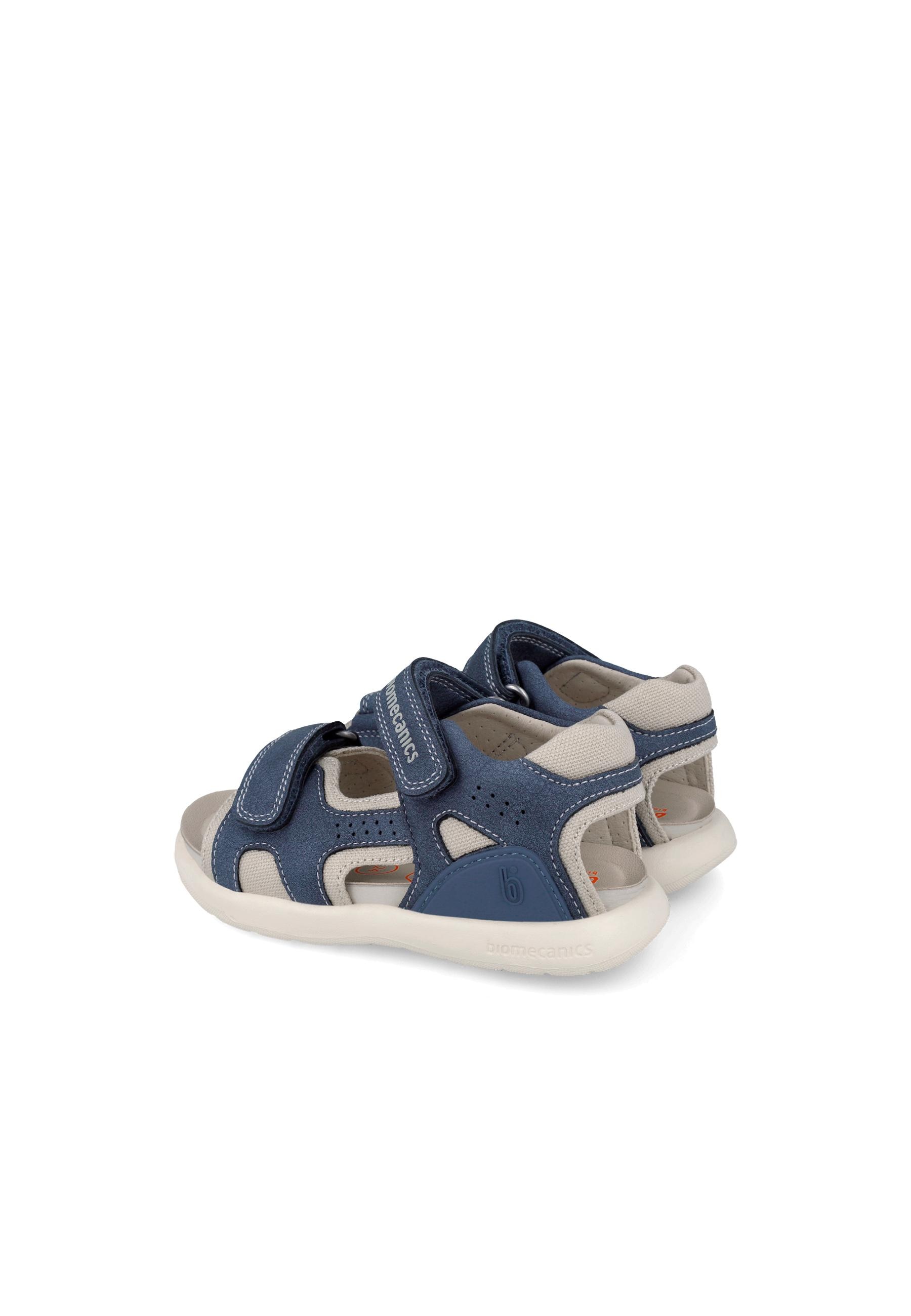 Sandálias Abertas Infantil de Pele com Velcro Azul / Cinzento-3