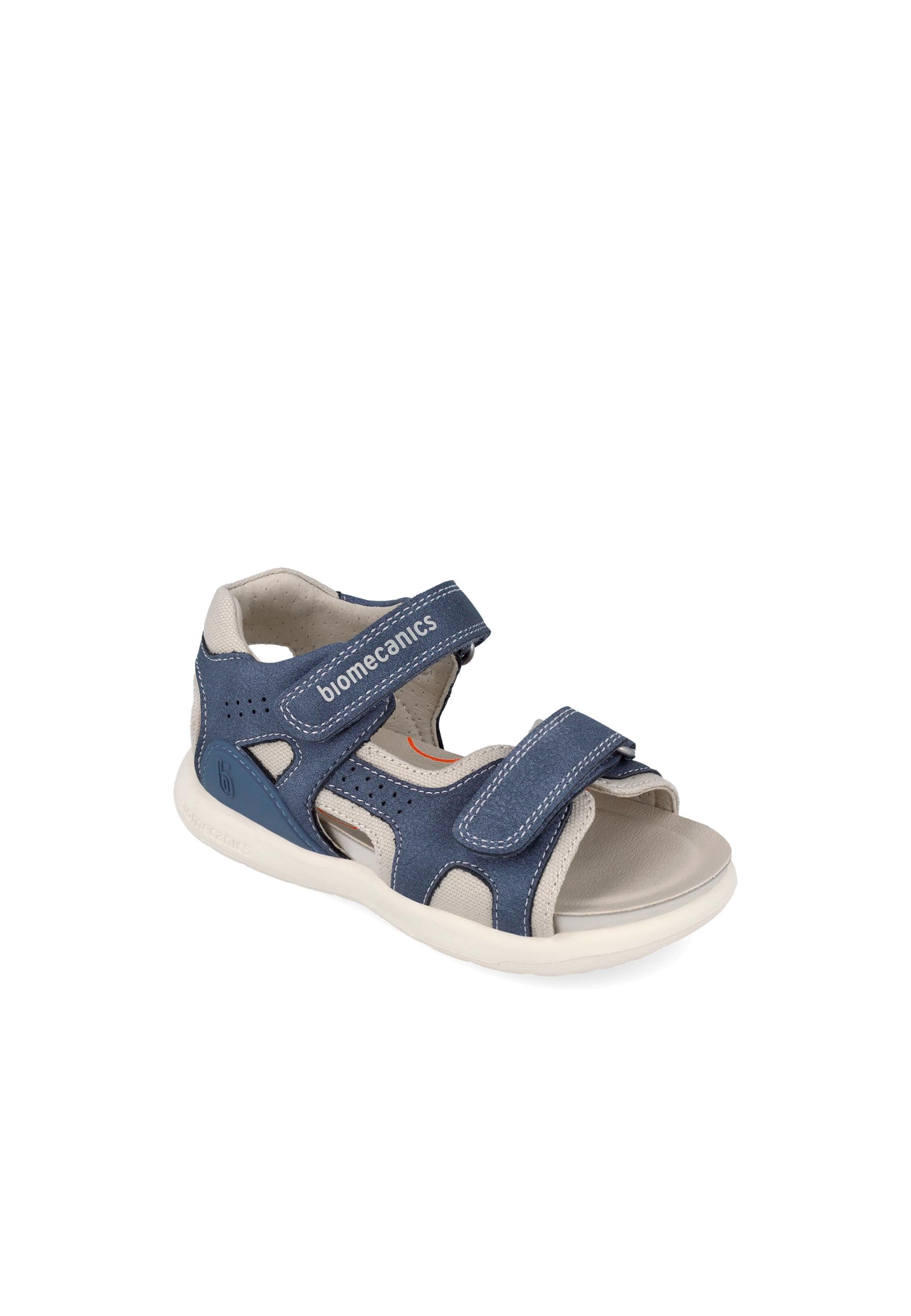 Sandálias Abertas Infantil de Pele com Velcro Azul / Cinzento-4