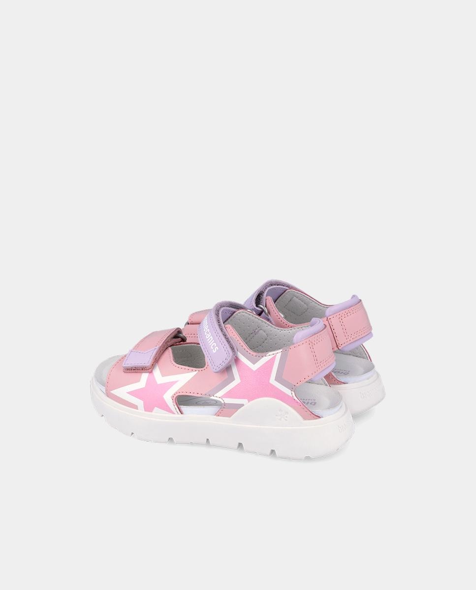 Sandálias Abertas Infantil de Pele com Velcro Biomecanics Rosa-3