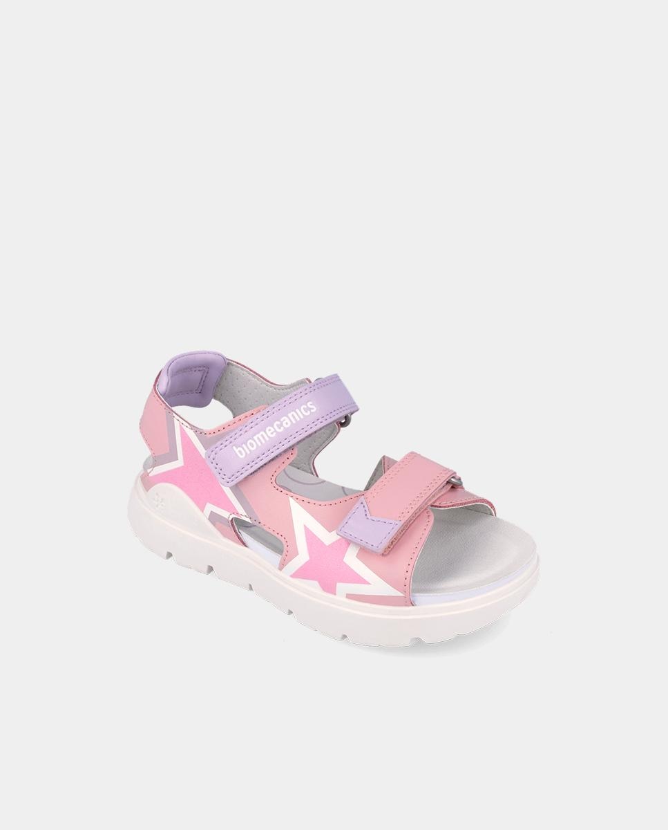 Sandálias Abertas Infantil de Pele com Velcro Biomecanics Rosa-4