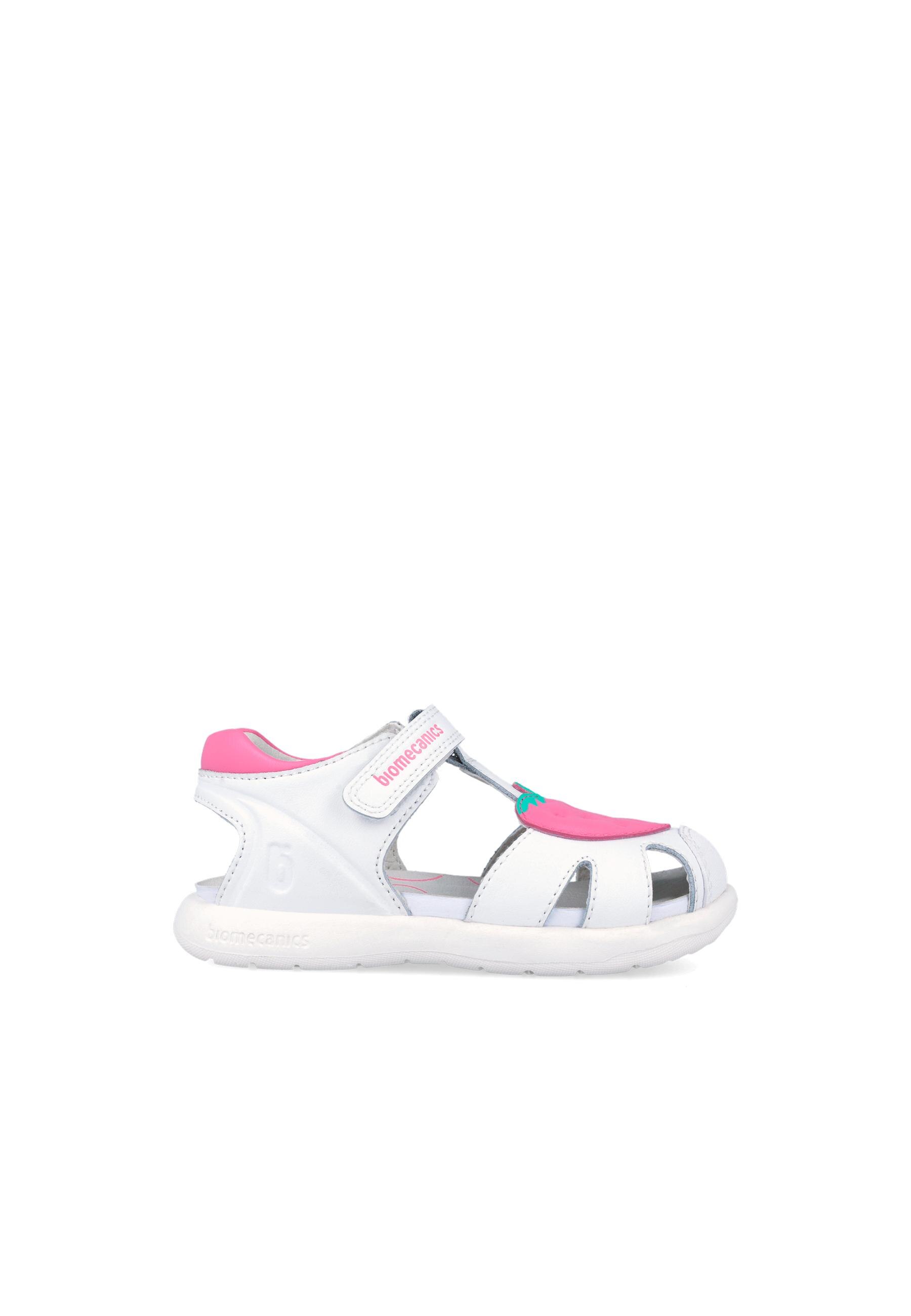 Sandálias Fechadas Infantil de Pele com Velcro Biomecanics Branco / Rosa-5