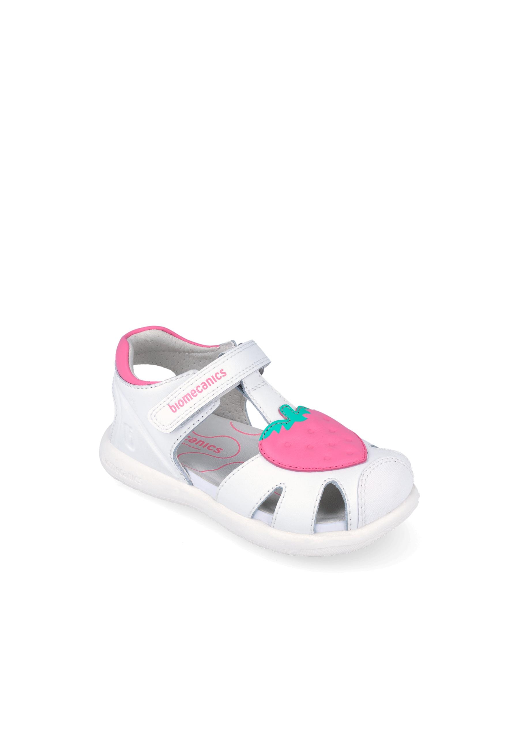 Sandálias Fechadas Infantil de Pele com Velcro Branco / Rosa-4
