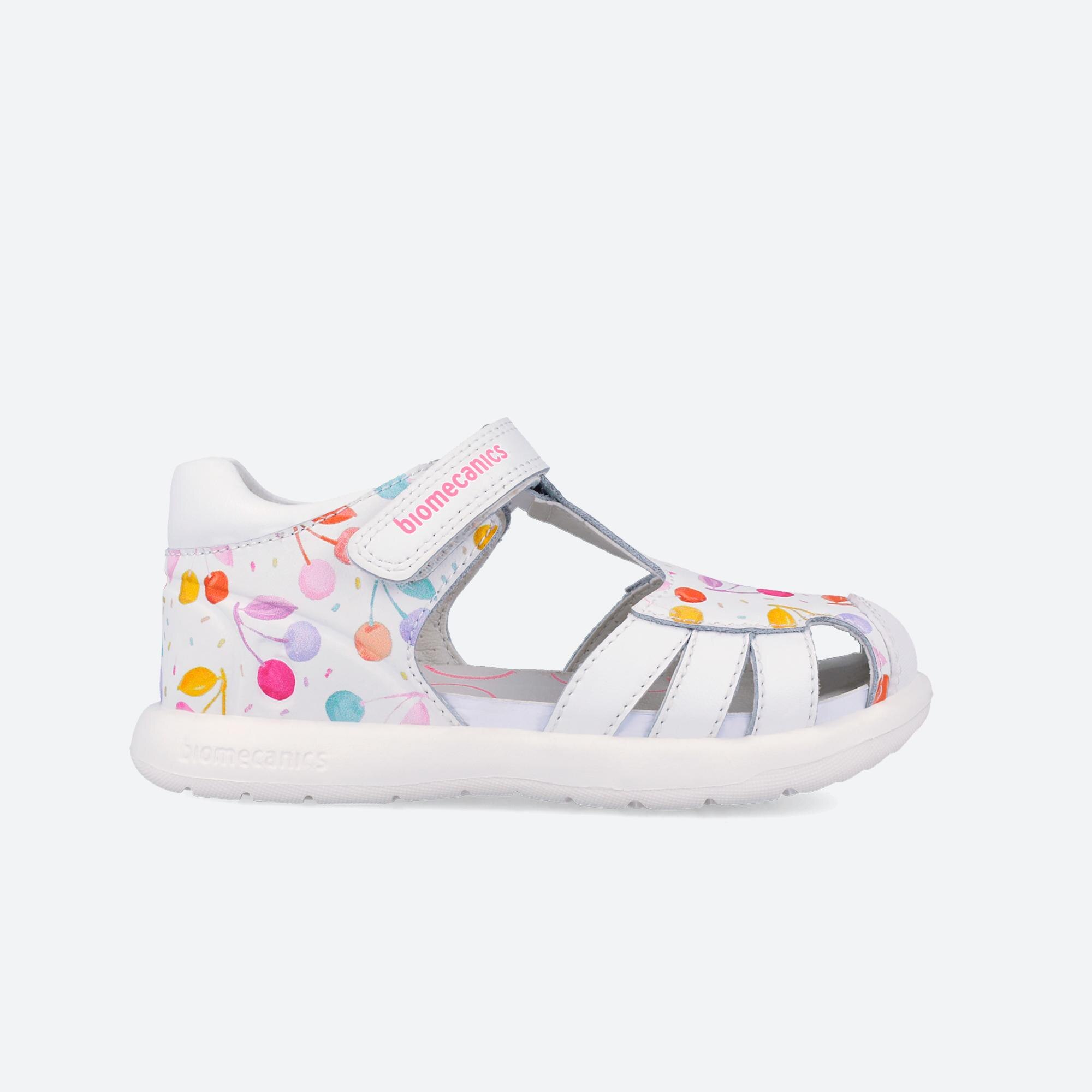 Sandálias Fechadas Infantil de Pele com Velcro Biomecanics Branco-1