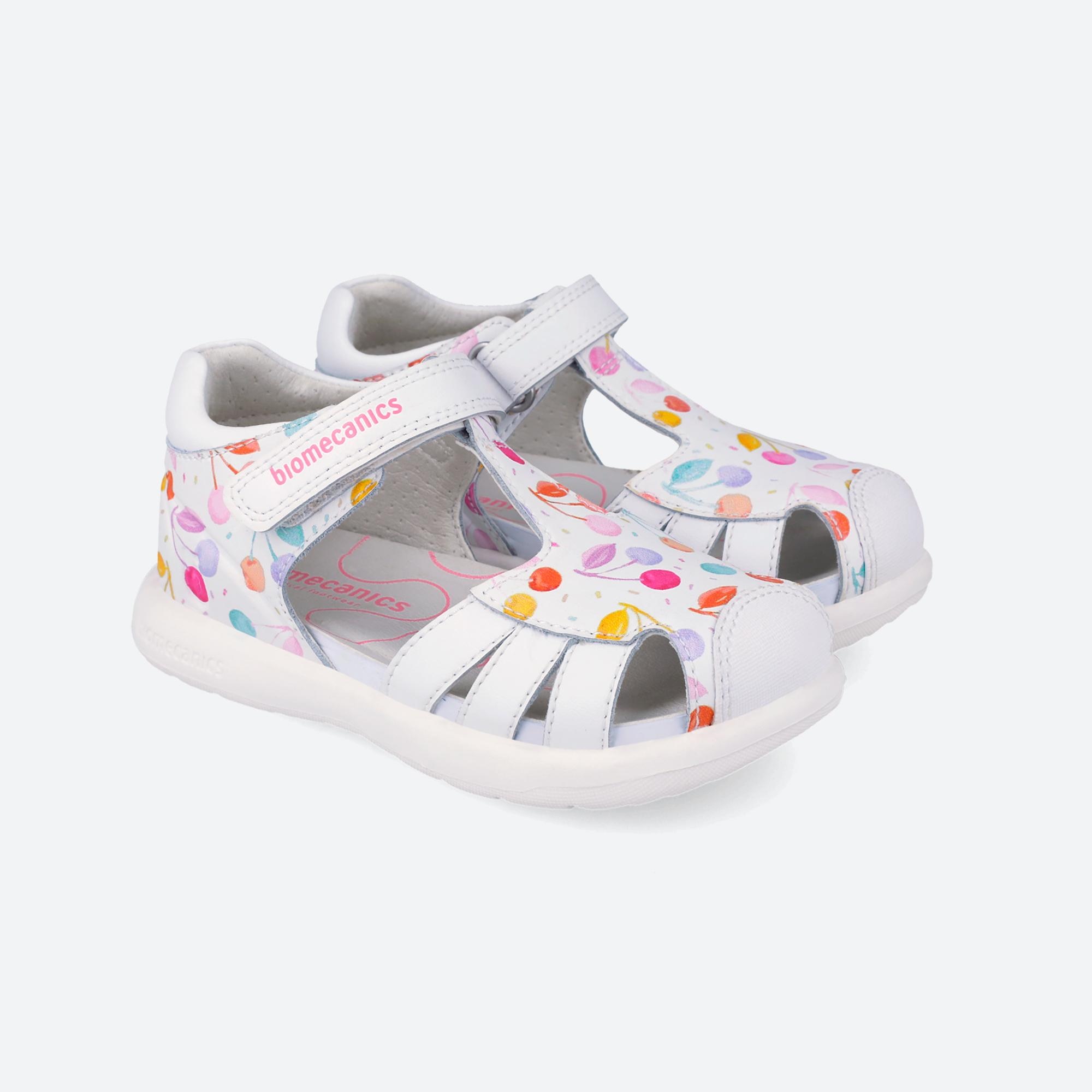 Sandálias Fechadas Infantil de Pele com Velcro Biomecanics Branco-2