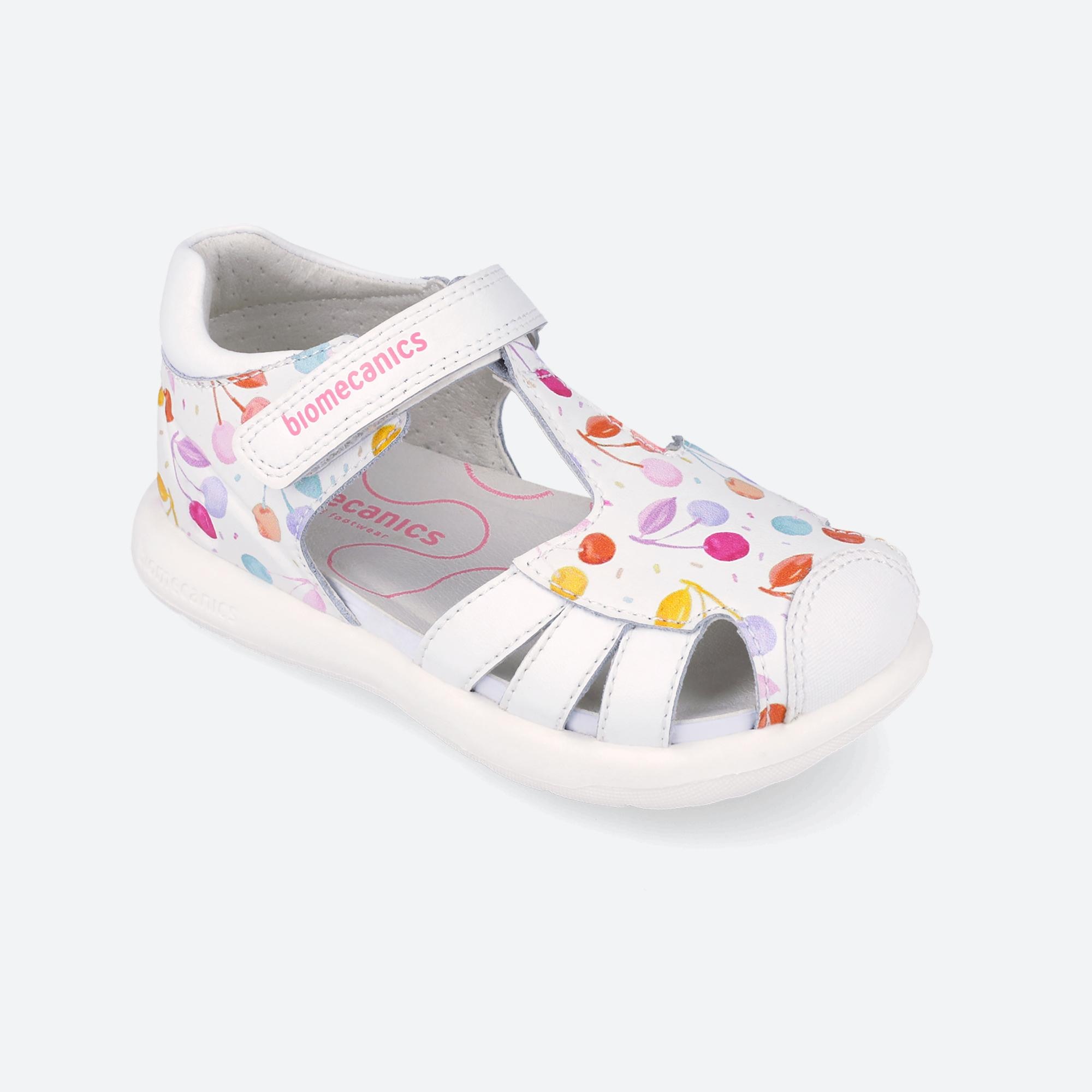 Sandálias Fechadas Infantil de Pele com Velcro Biomecanics Branco-4