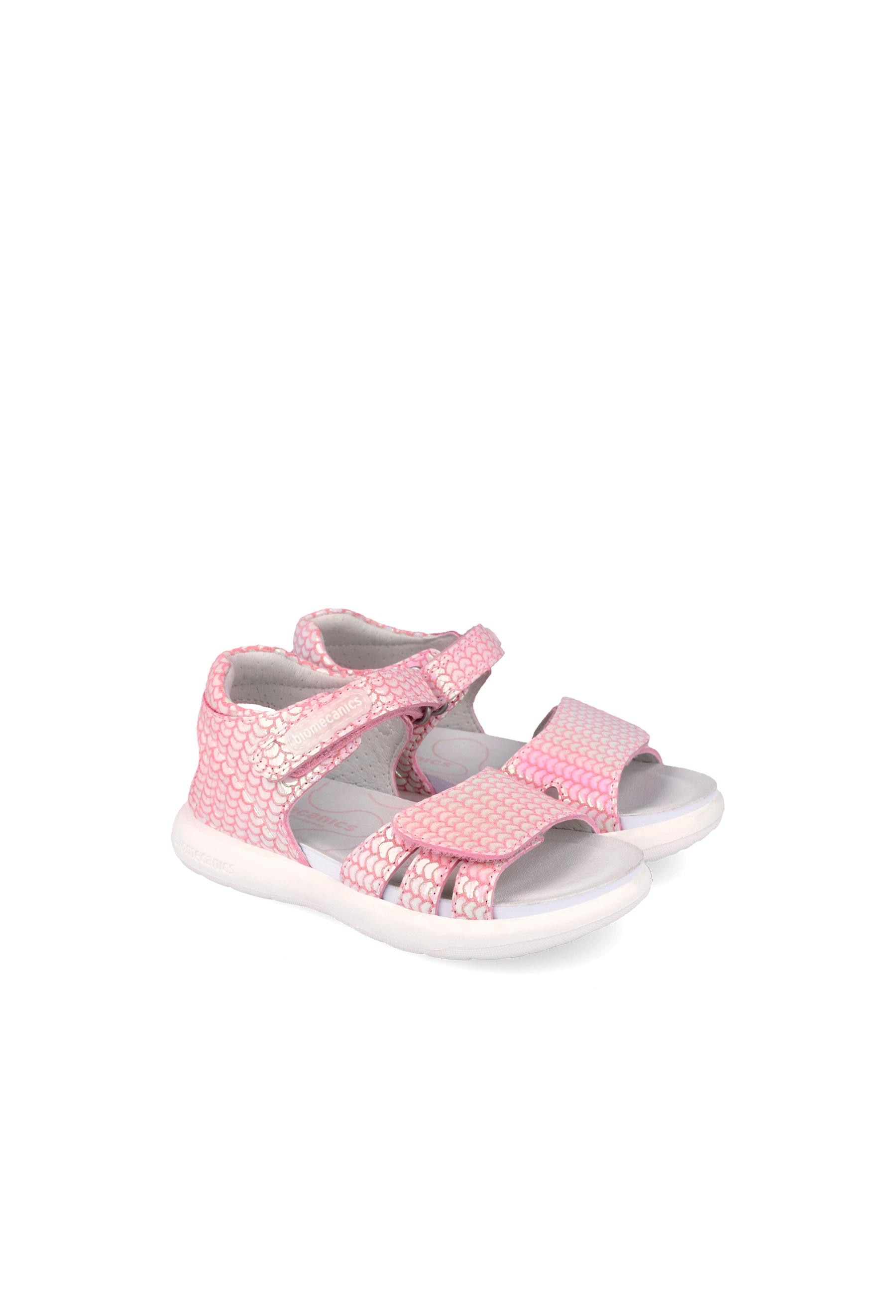 Sandálias Abertas Infantil de Pele com Velcro Biomecanics Rosa-2