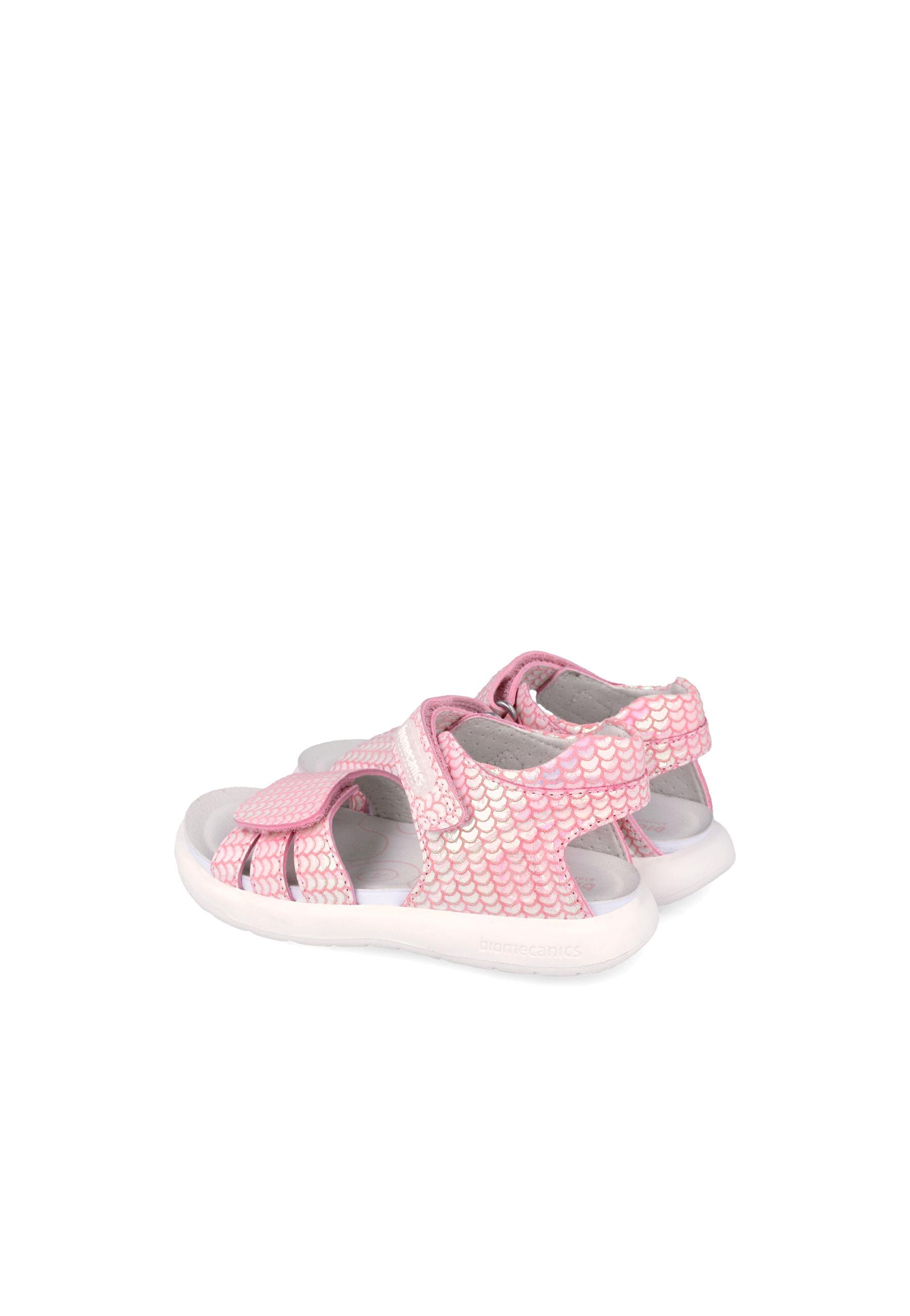 Sandálias Abertas Infantil de Pele com Velcro Biomecanics Rosa-3