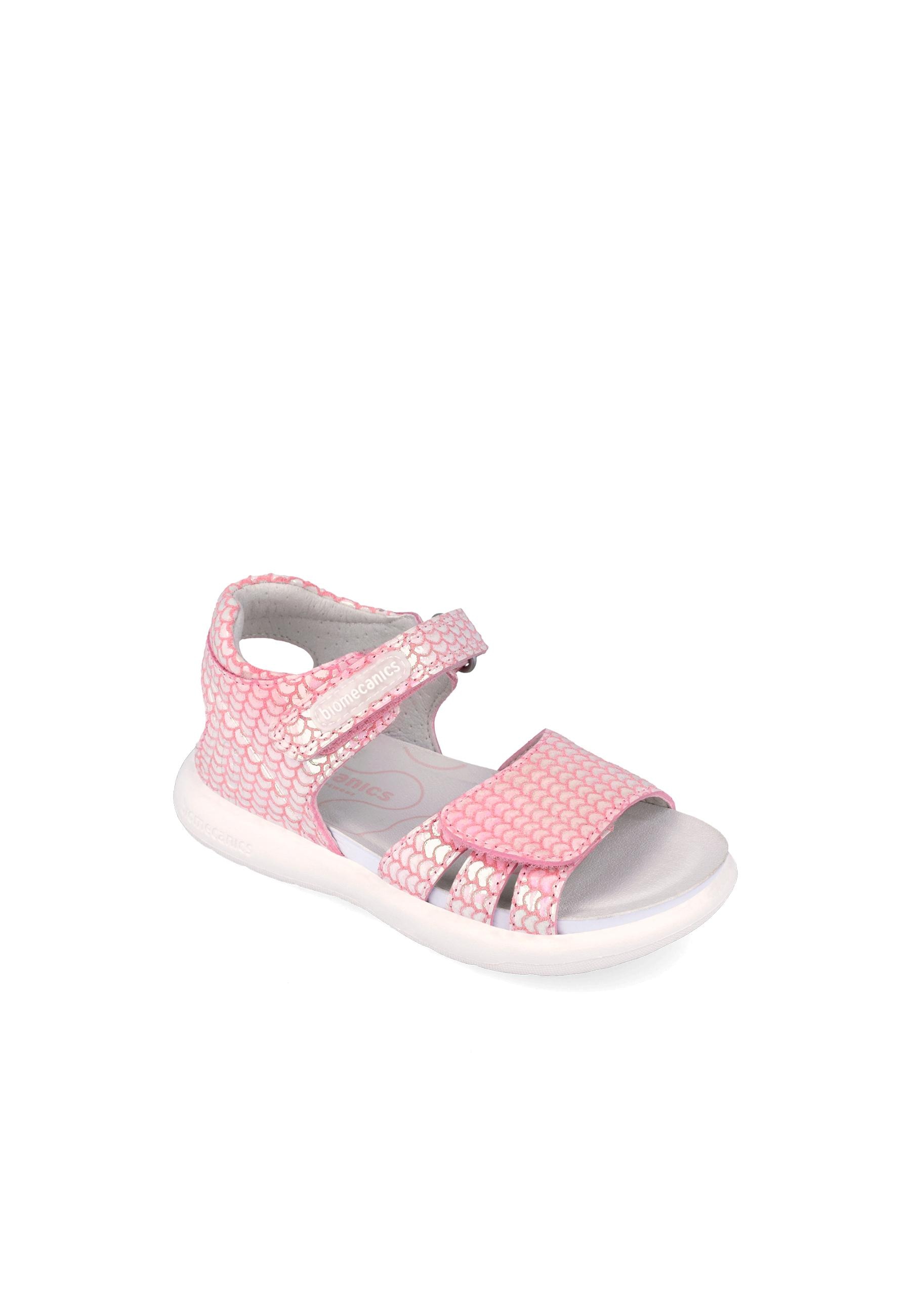 Sandálias Abertas Infantil de Pele com Velcro Biomecanics Rosa-4