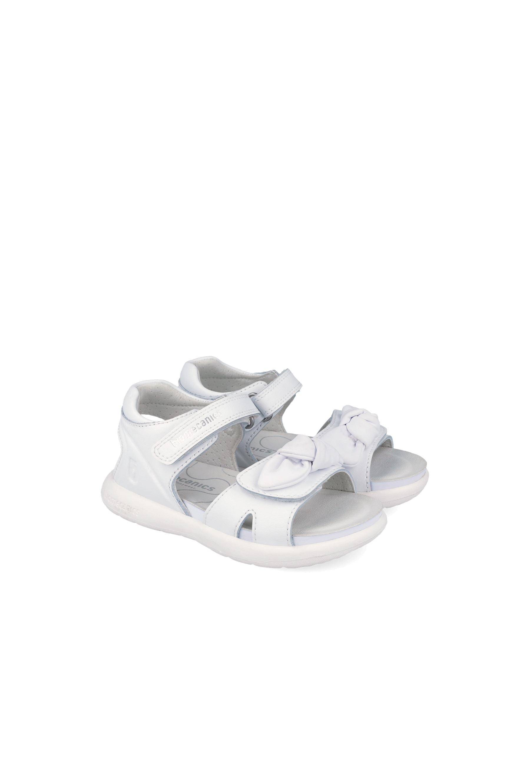 Sandálias Abertas Infantil de Pele com Velcro Branco-2
