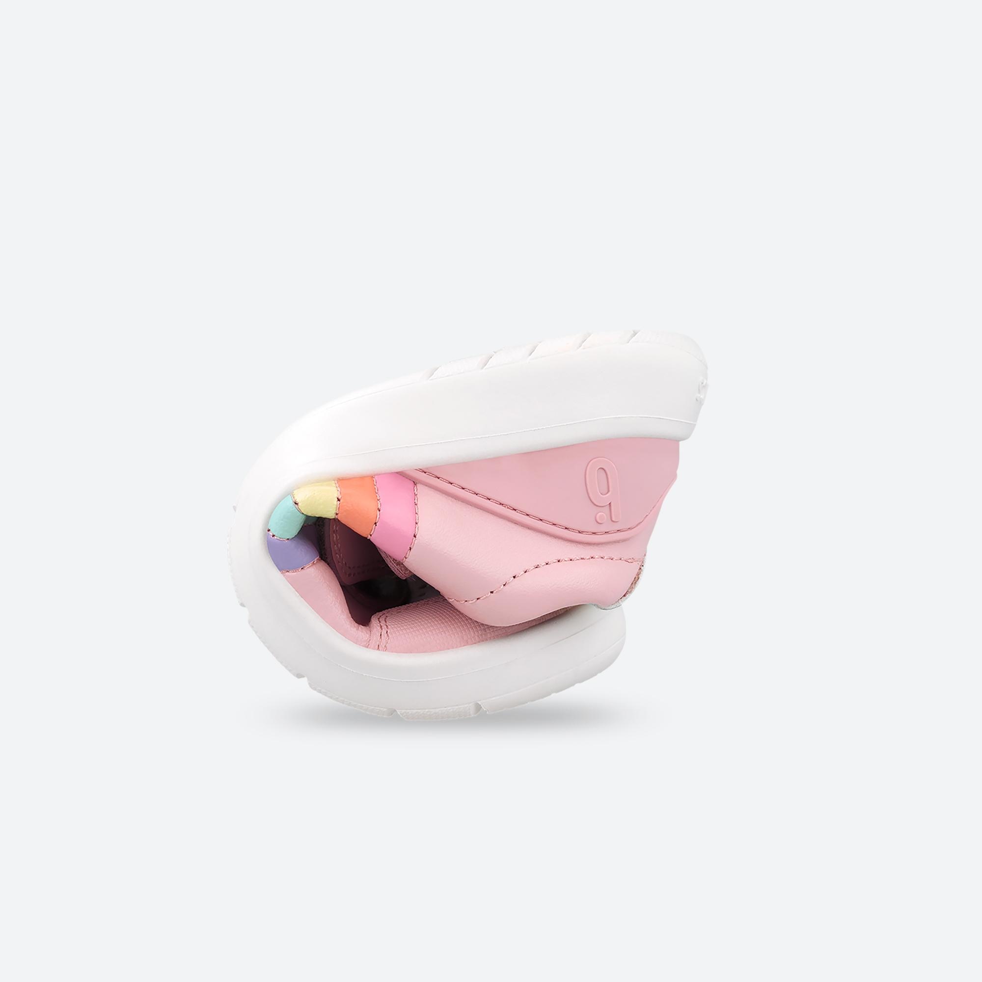 Sapatilhas de Pele Infantil com Velcro e Detalhes em Contraste Biomecanics Rosa-3